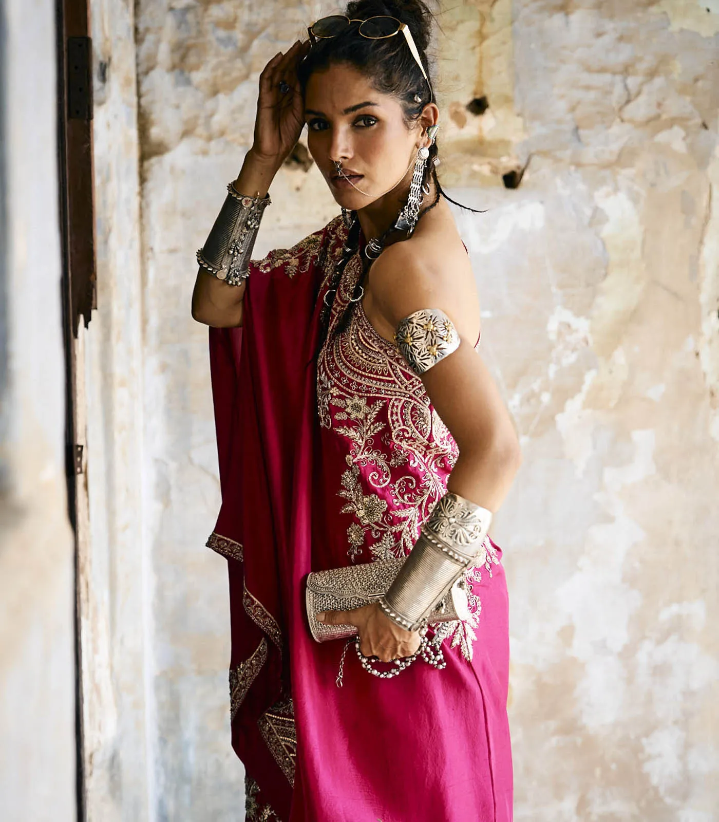Pink Off Shoulder Cape Set