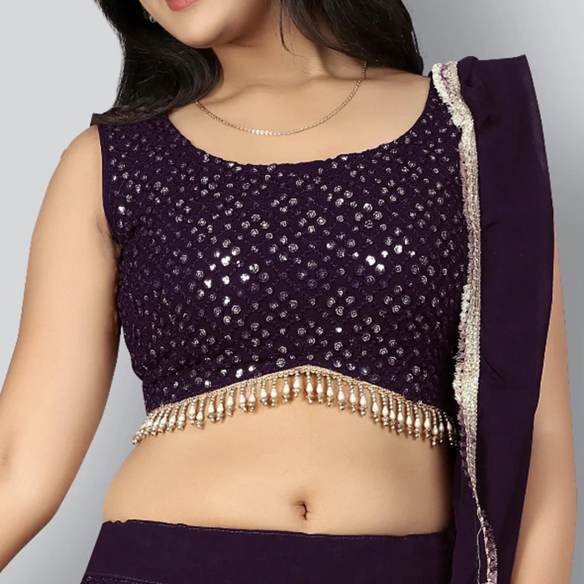Plum Party Wear Sequins Embroidered Georgette Lehenga Choli