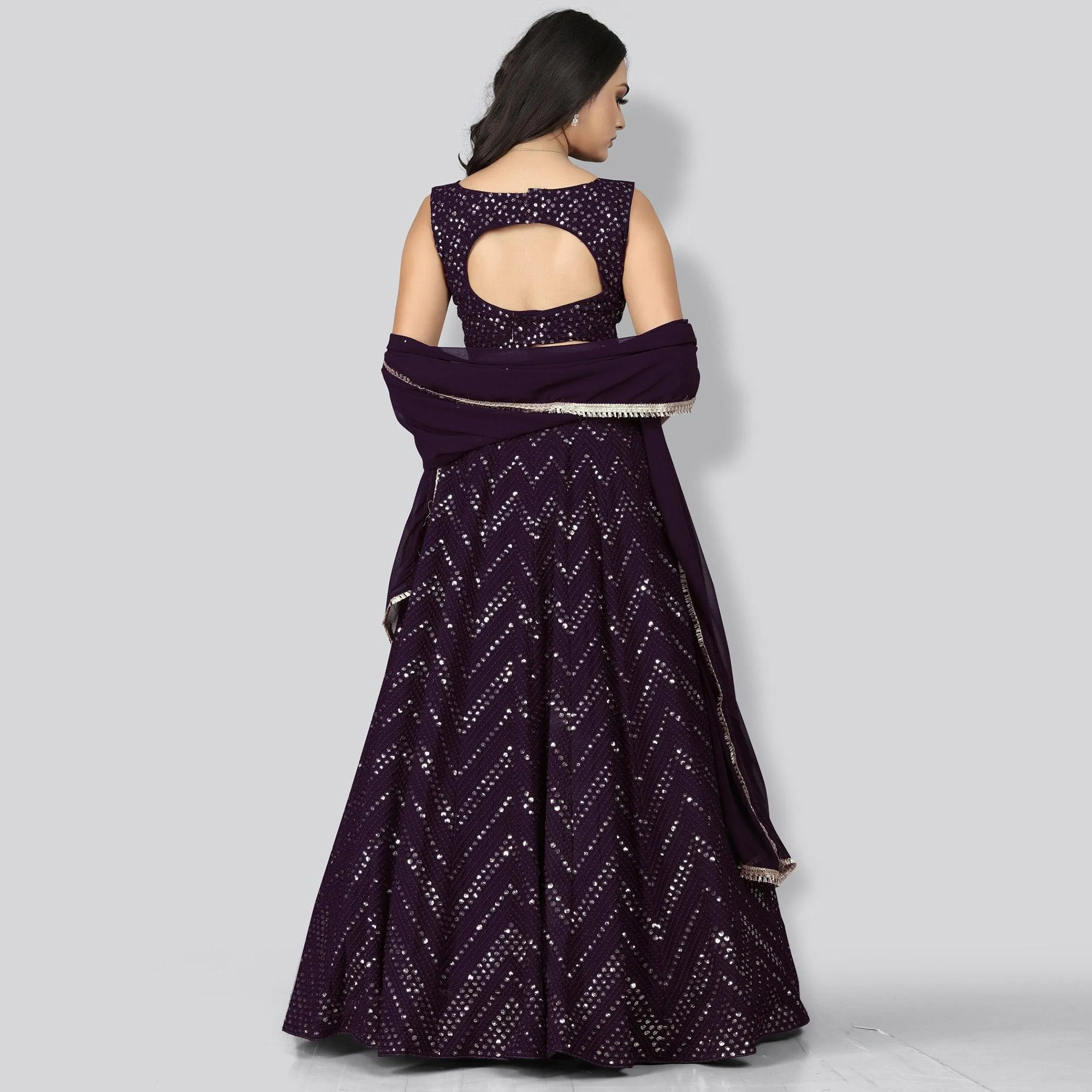 Plum Party Wear Sequins Embroidered Georgette Lehenga Choli