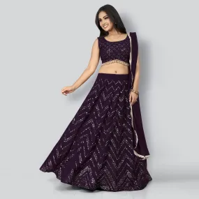 Plum Party Wear Sequins Embroidered Georgette Lehenga Choli
