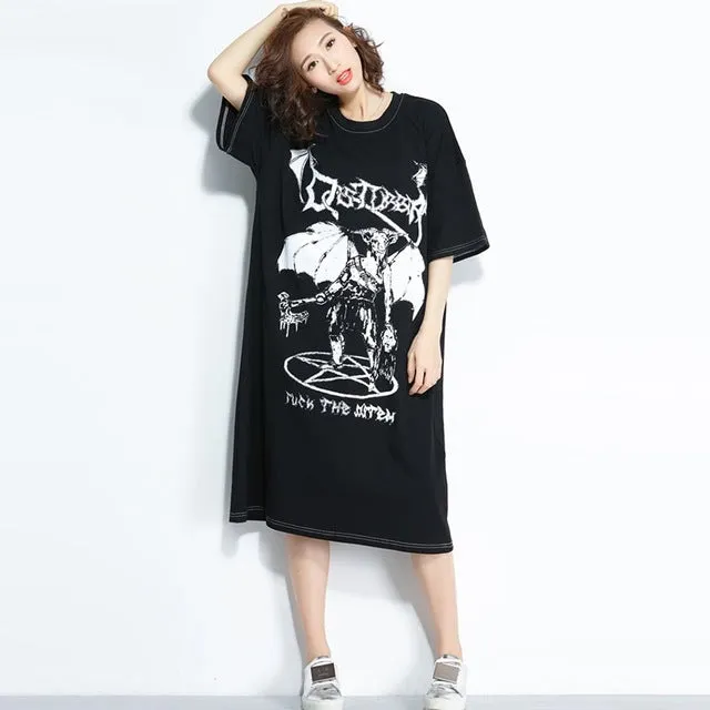 Plus Size Robe Summer Goth Horror Print Hipster Dresses