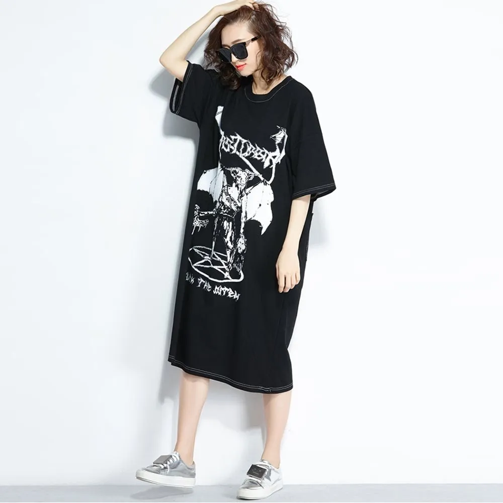 Plus Size Robe Summer Goth Horror Print Hipster Dresses
