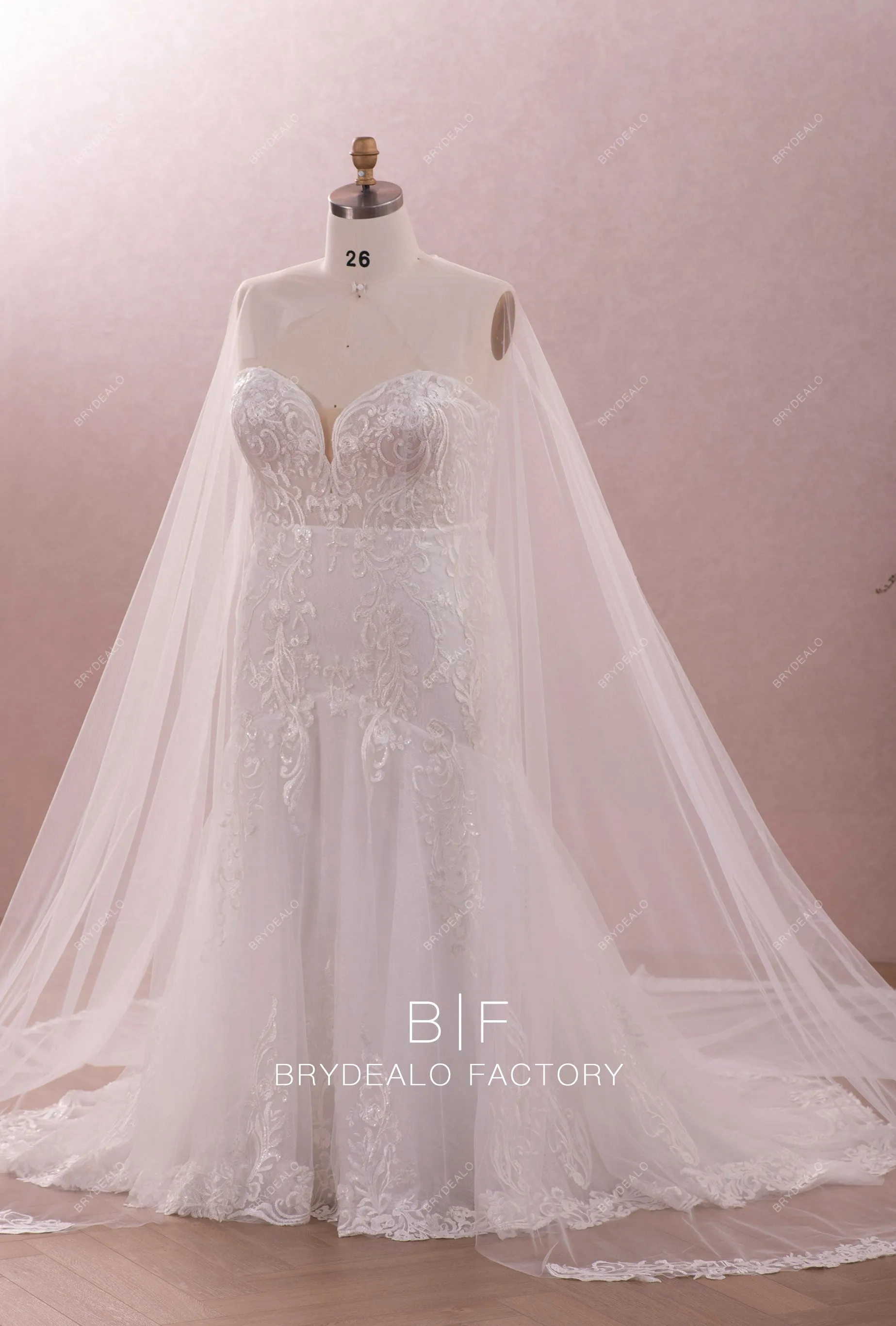Plus Size Wild Lace Sweetheart Modern Trumpet Watteau Train Wedding Dress