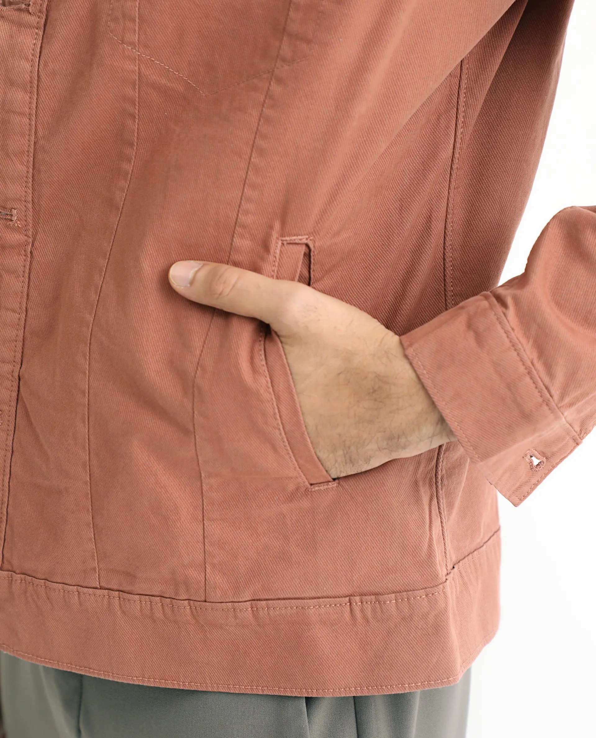 Rare Rabbit Men's Vintage Dusky Red Plain Denim Trucker Jacket