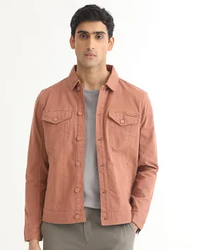Rare Rabbit Men's Vintage Dusky Red Plain Denim Trucker Jacket