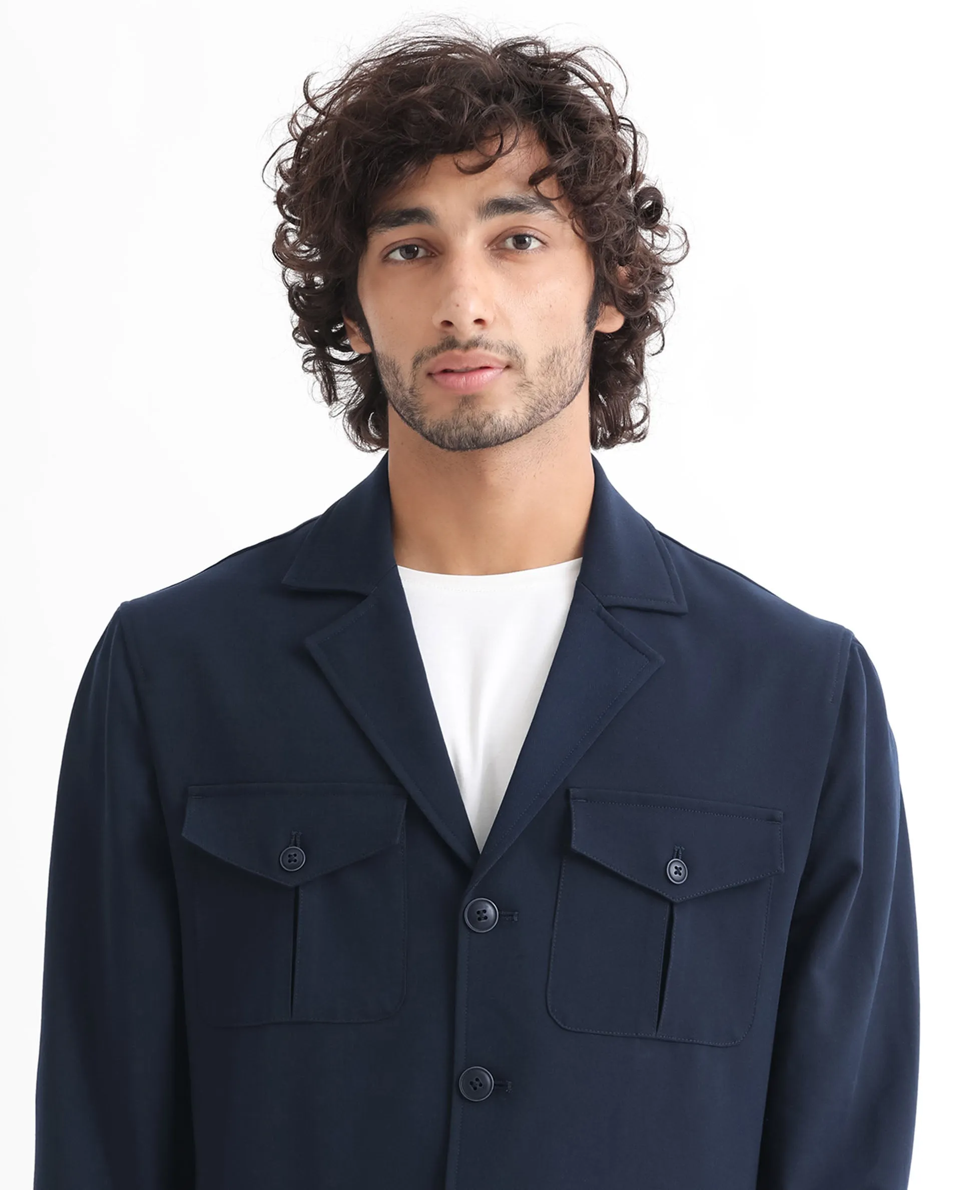 Rare Rabbit Men's Voyage Dark Navy Front Pocket Blazer Style Jacket