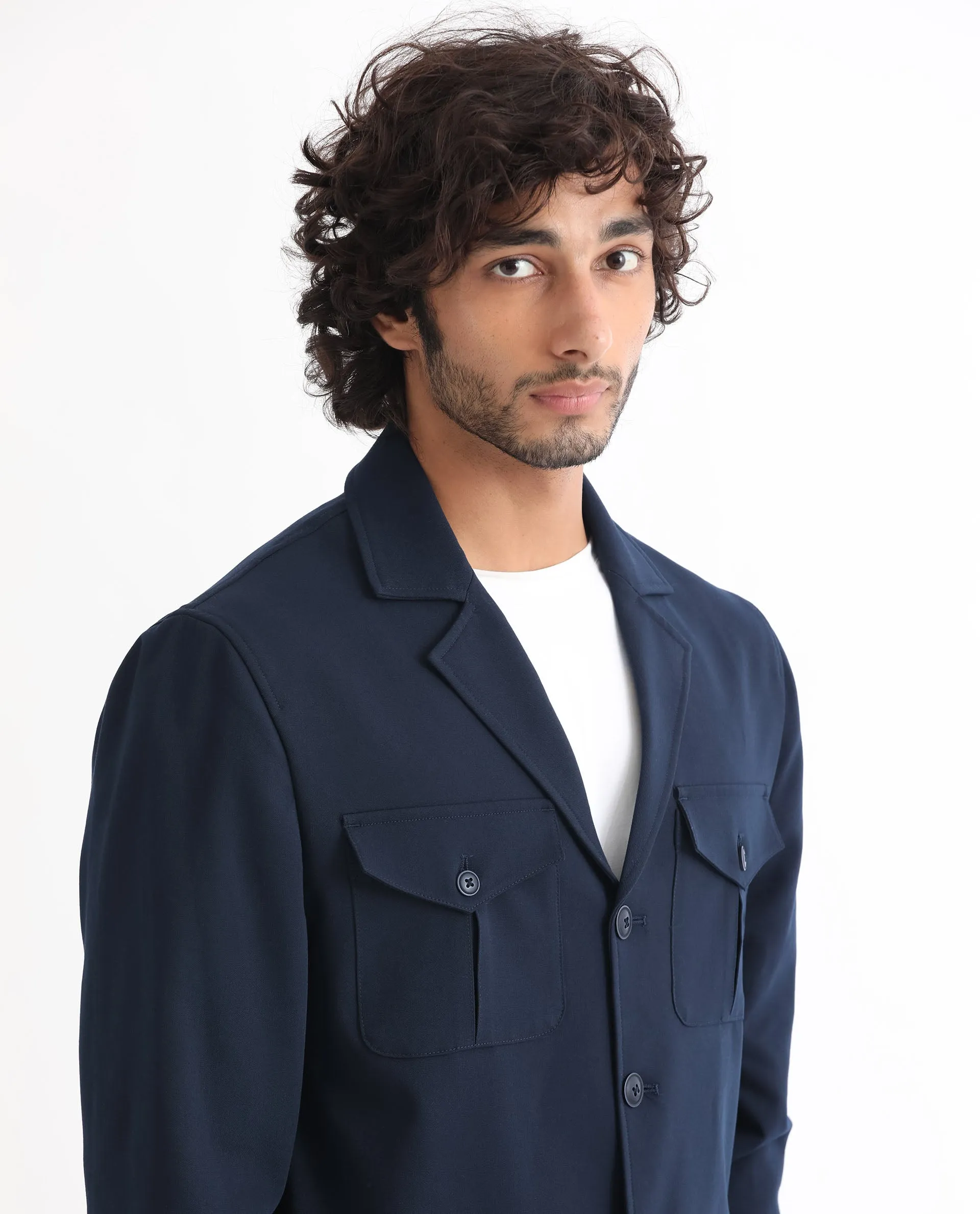 Rare Rabbit Men's Voyage Dark Navy Front Pocket Blazer Style Jacket