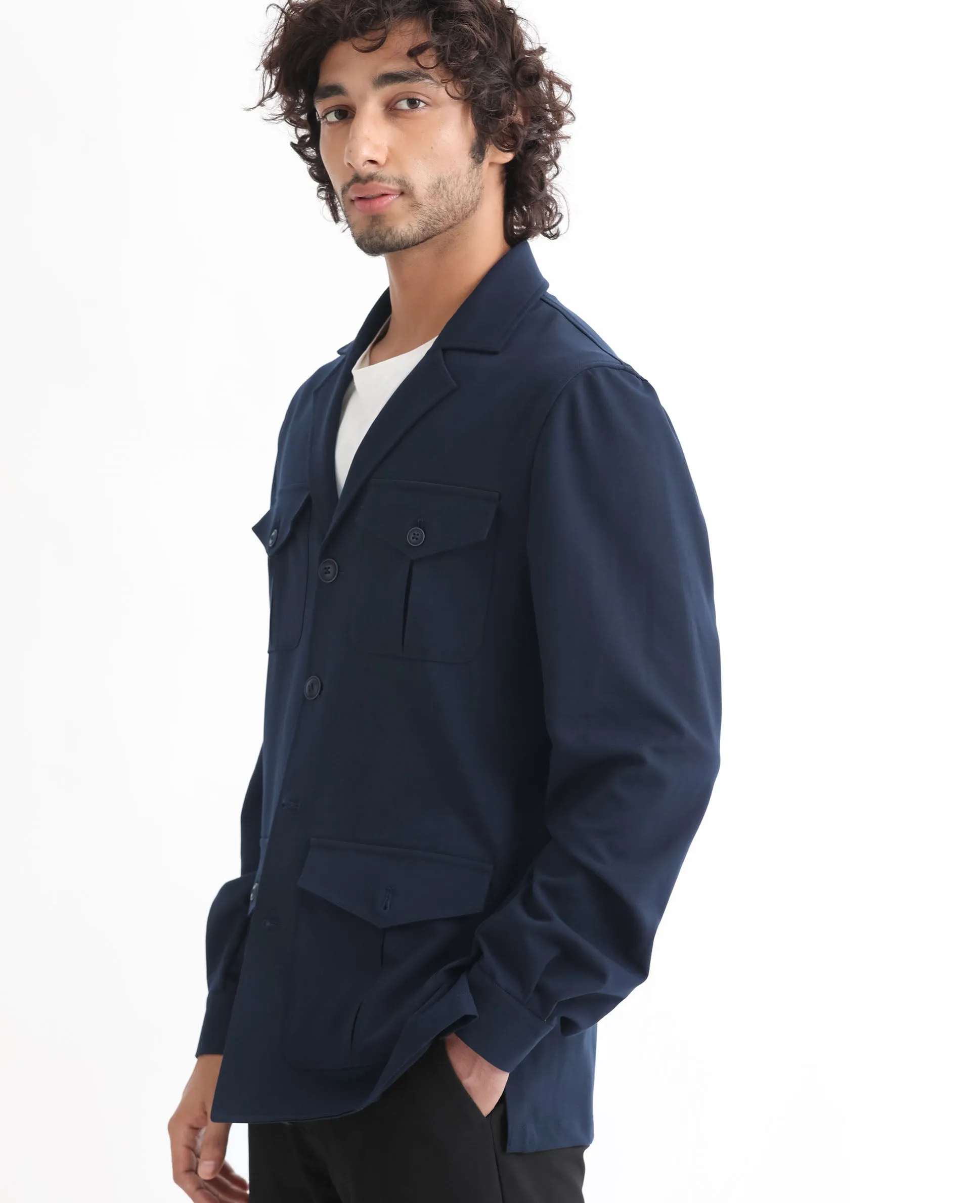 Rare Rabbit Men's Voyage Dark Navy Front Pocket Blazer Style Jacket