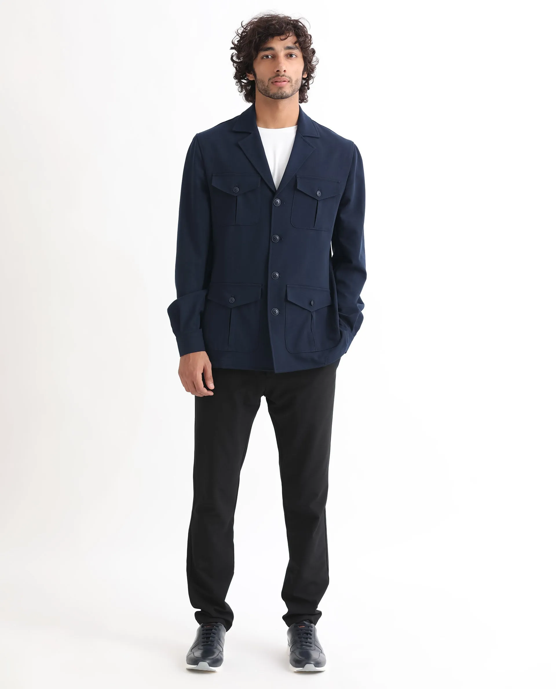 Rare Rabbit Men's Voyage Dark Navy Front Pocket Blazer Style Jacket