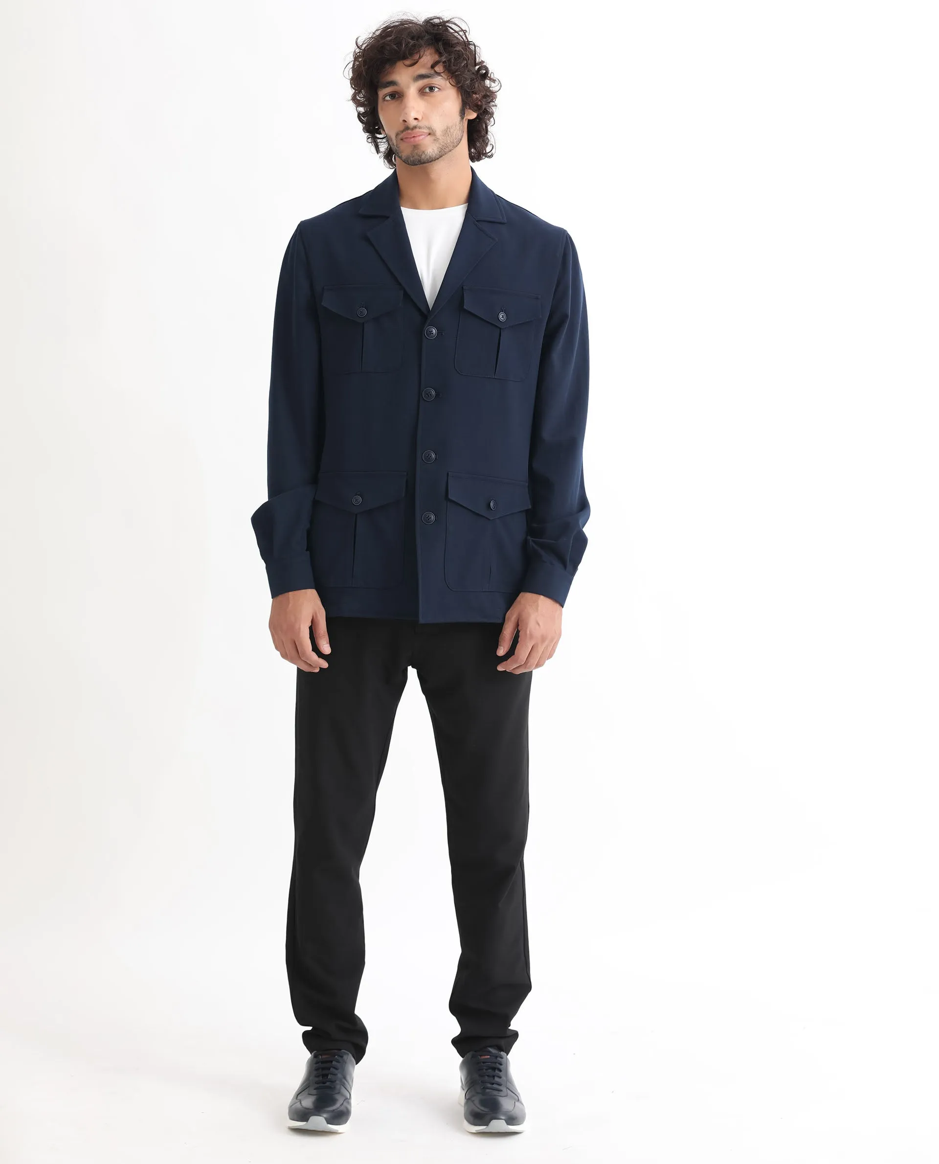 Rare Rabbit Men's Voyage Dark Navy Front Pocket Blazer Style Jacket