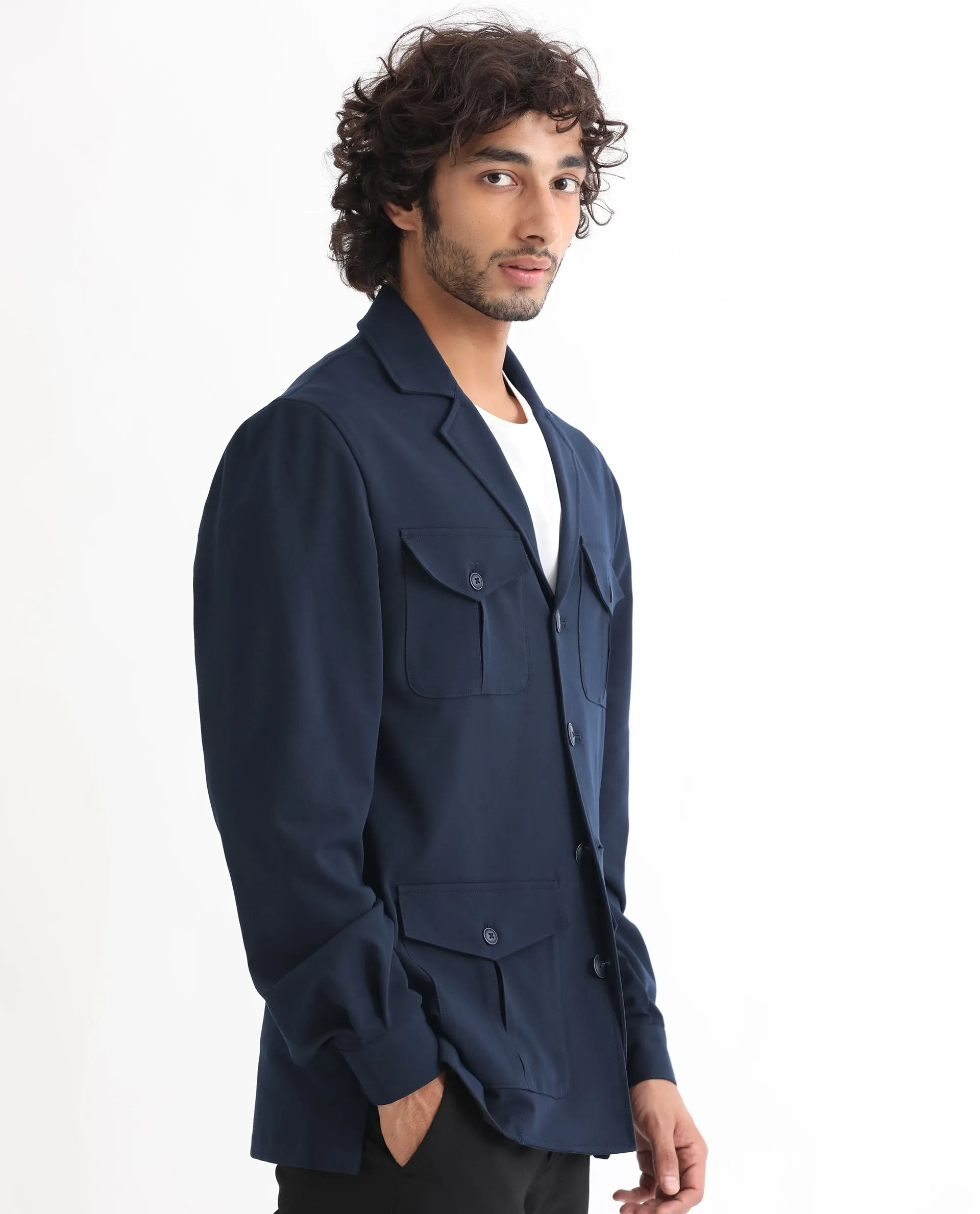 Rare Rabbit Men's Voyage Dark Navy Front Pocket Blazer Style Jacket