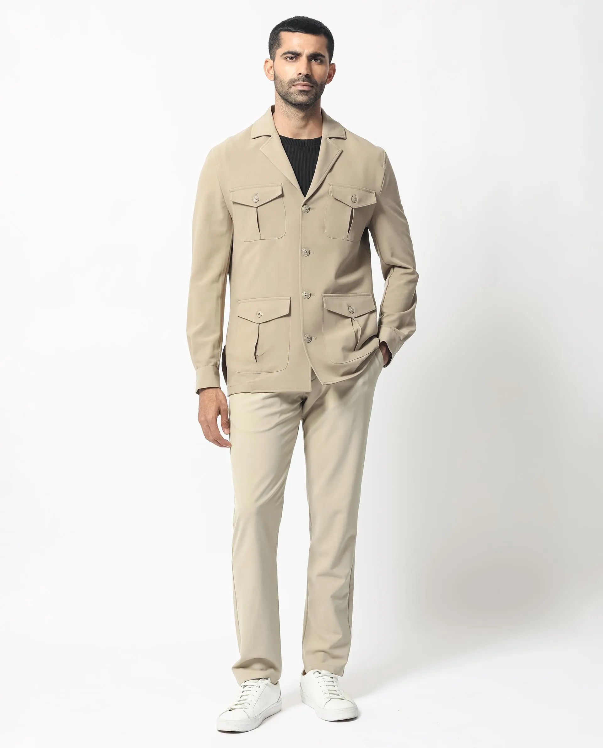 Rare Rabbit Men's Voyage Light Khaki Front Pocket Blazer Style Jacket