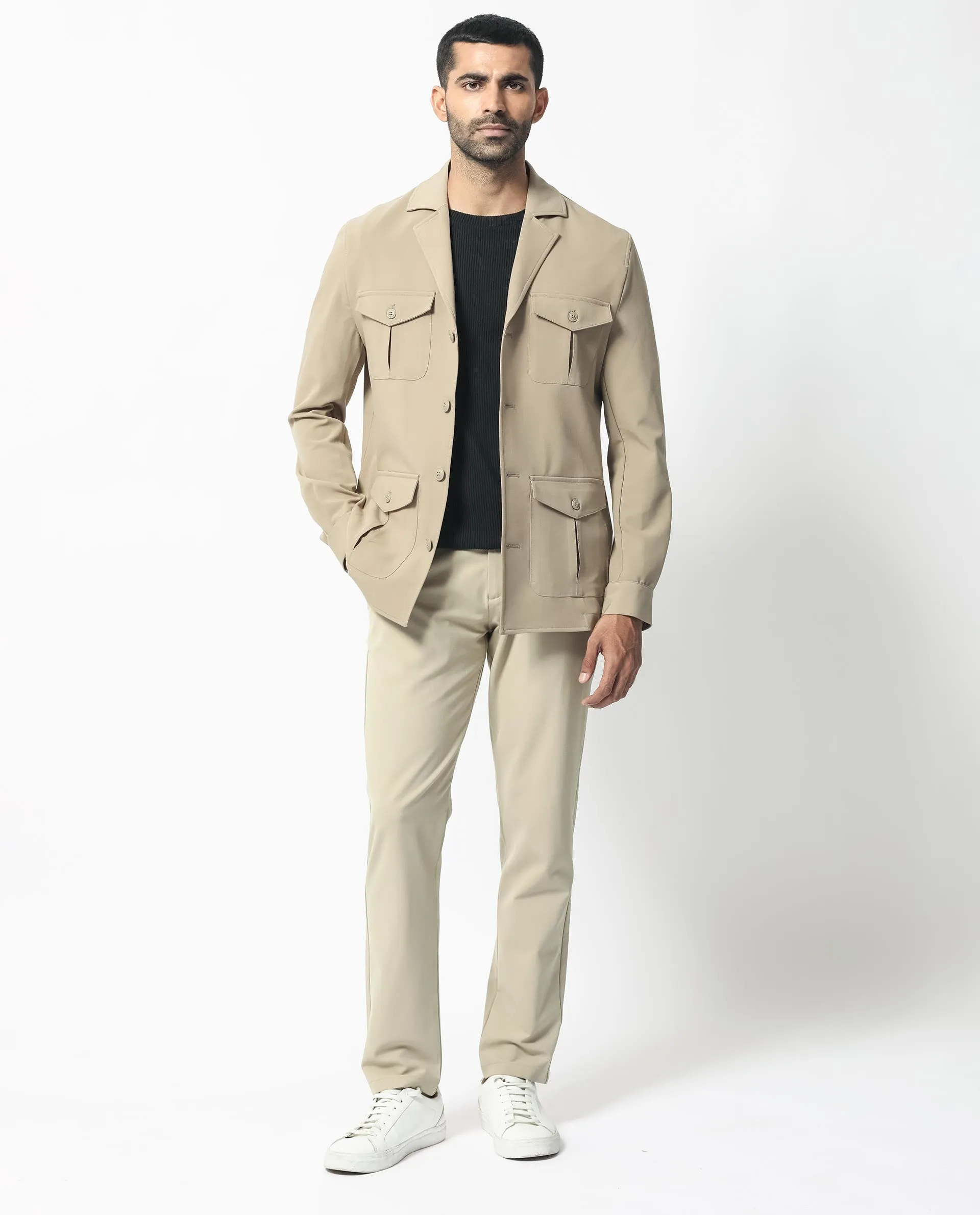 Rare Rabbit Men's Voyage Light Khaki Front Pocket Blazer Style Jacket
