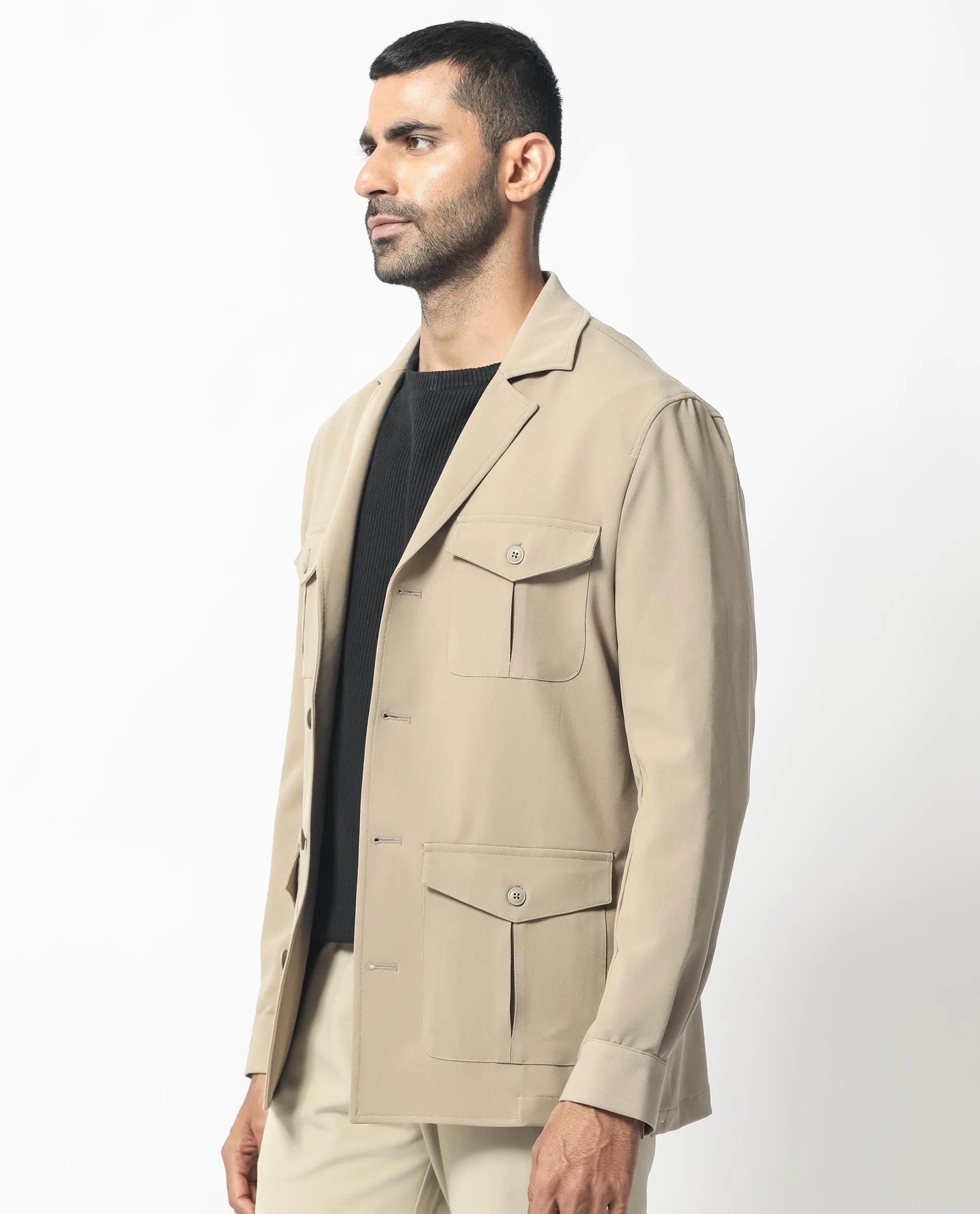 Rare Rabbit Men's Voyage Light Khaki Front Pocket Blazer Style Jacket