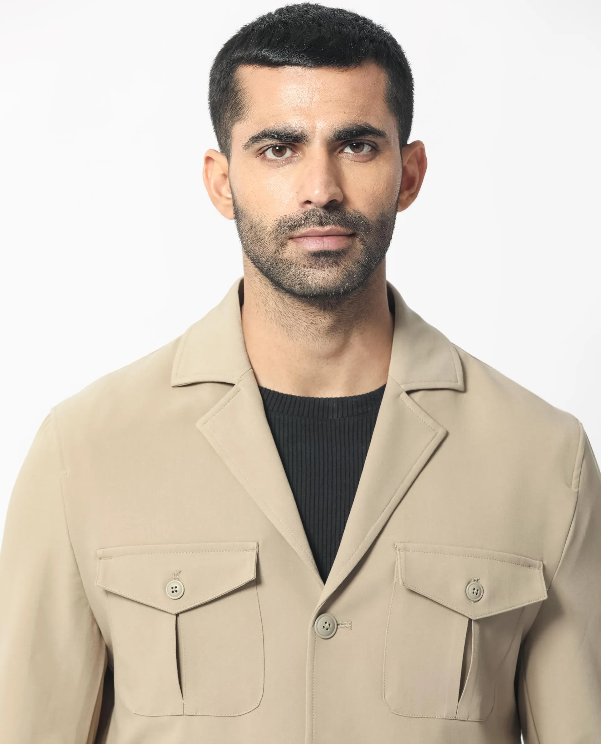 Rare Rabbit Men's Voyage Light Khaki Front Pocket Blazer Style Jacket