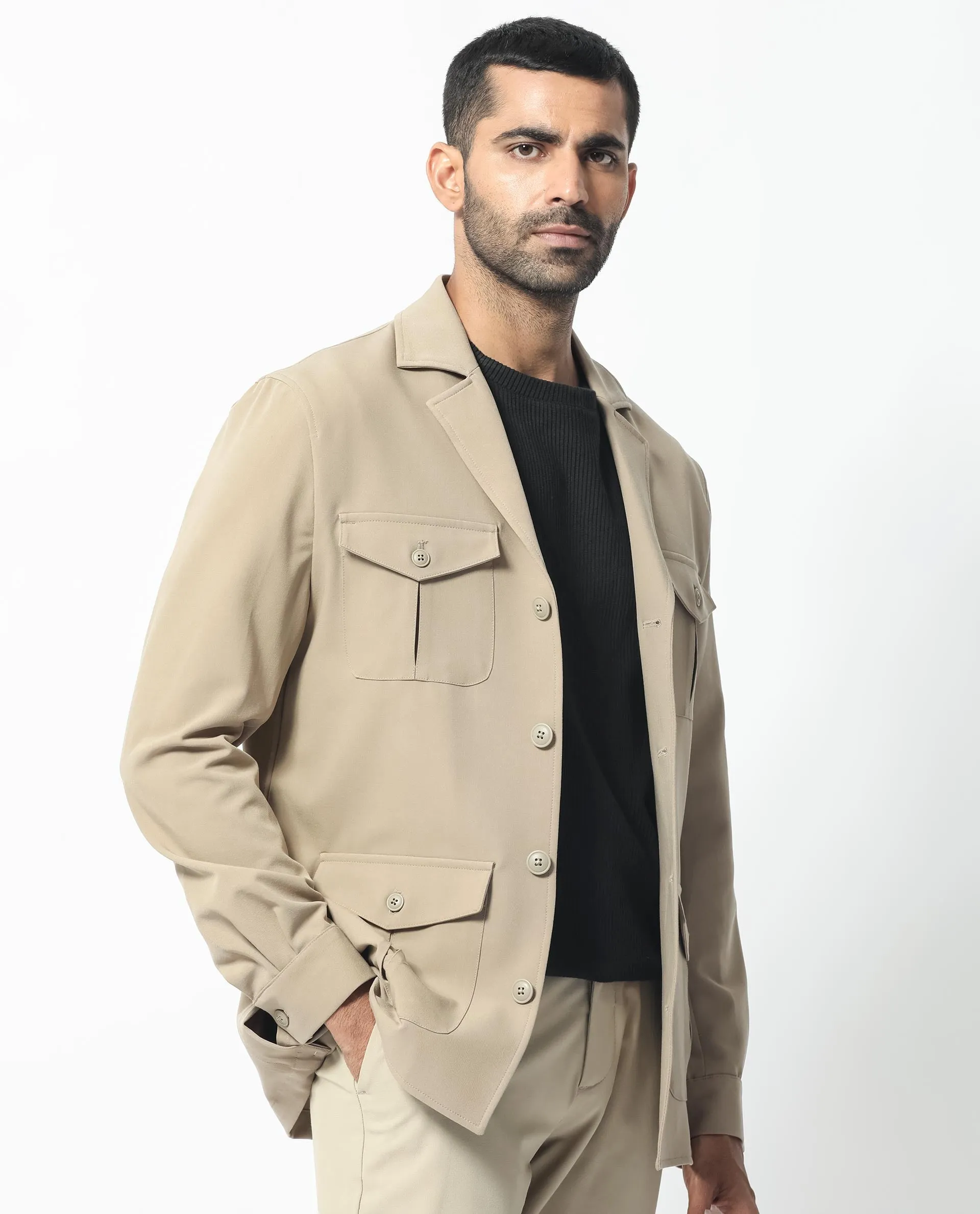 Rare Rabbit Men's Voyage Light Khaki Front Pocket Blazer Style Jacket
