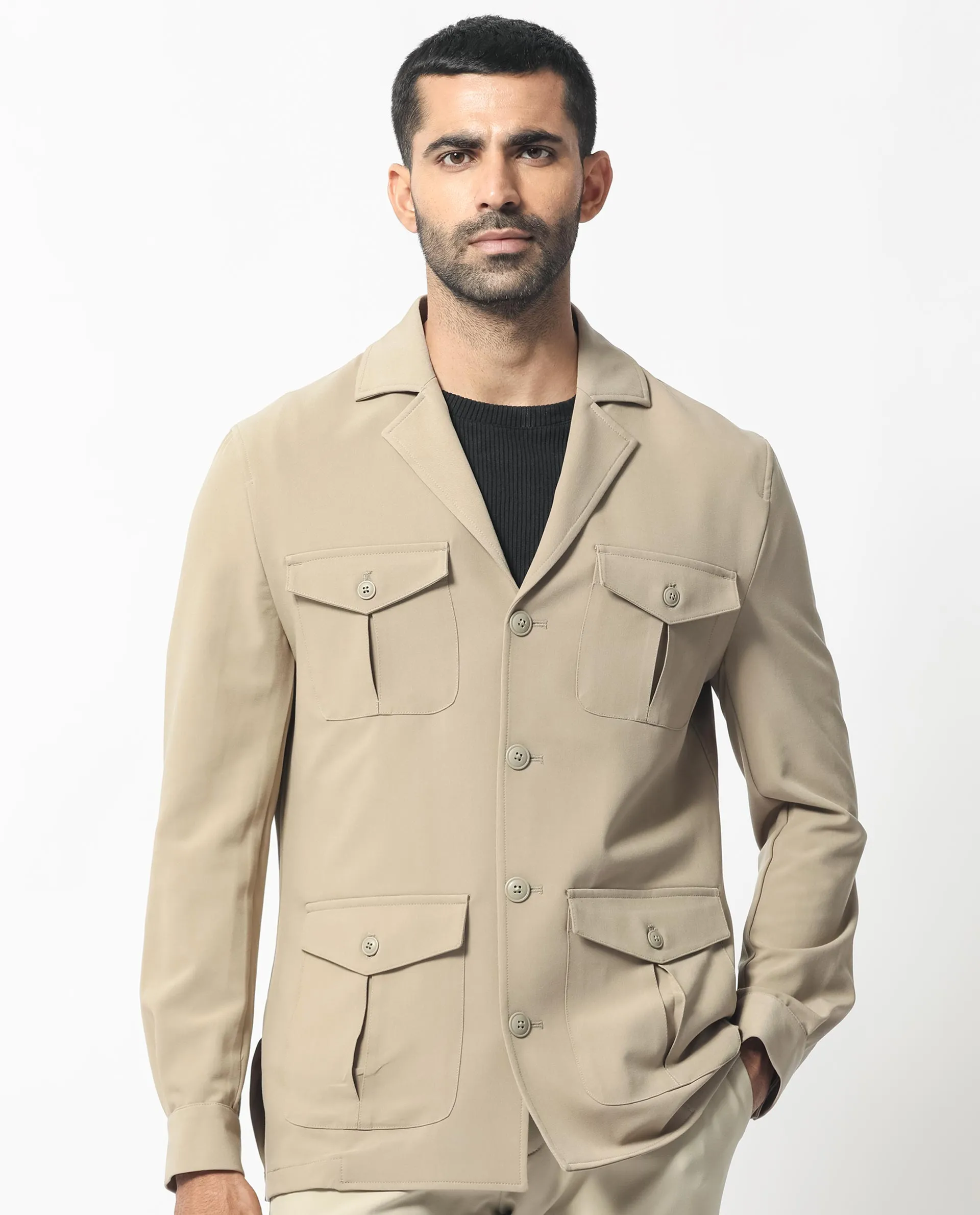 Rare Rabbit Men's Voyage Light Khaki Front Pocket Blazer Style Jacket