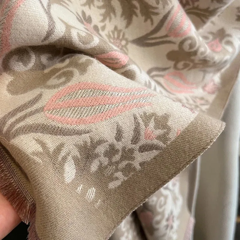 Retro Elegance Flower Print Winter Fashion Travel Scarves