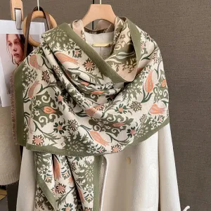 Retro Elegance Flower Print Winter Fashion Travel Scarves