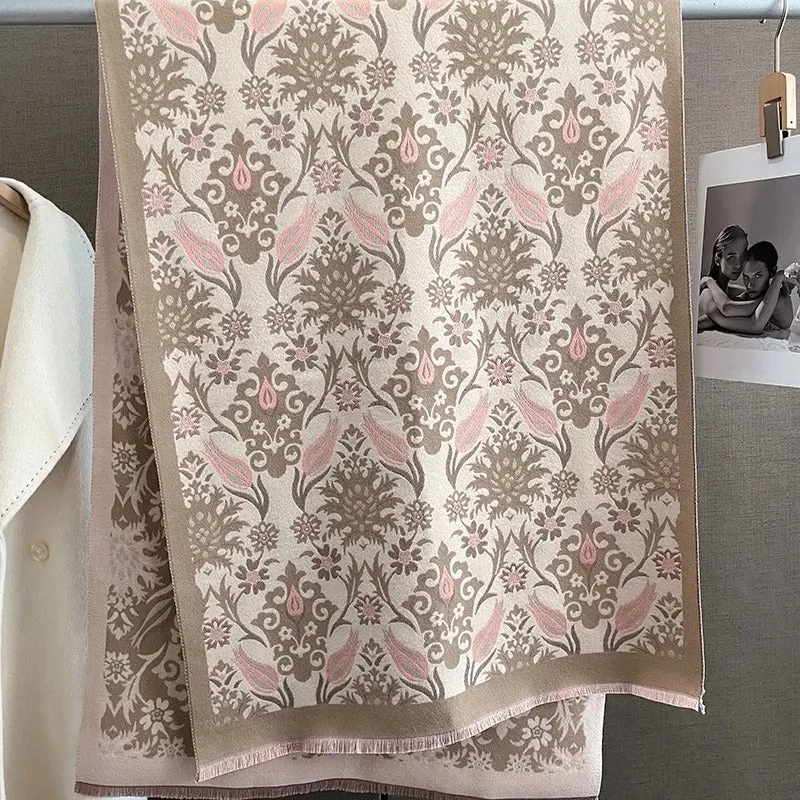 Retro Elegance Flower Print Winter Fashion Travel Scarves