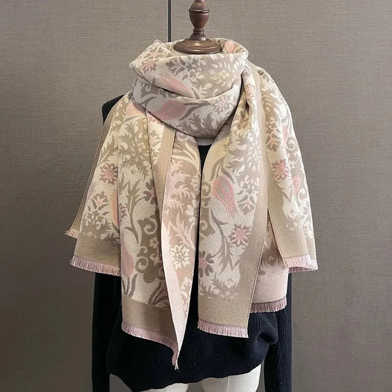 Retro Elegance Flower Print Winter Fashion Travel Scarves