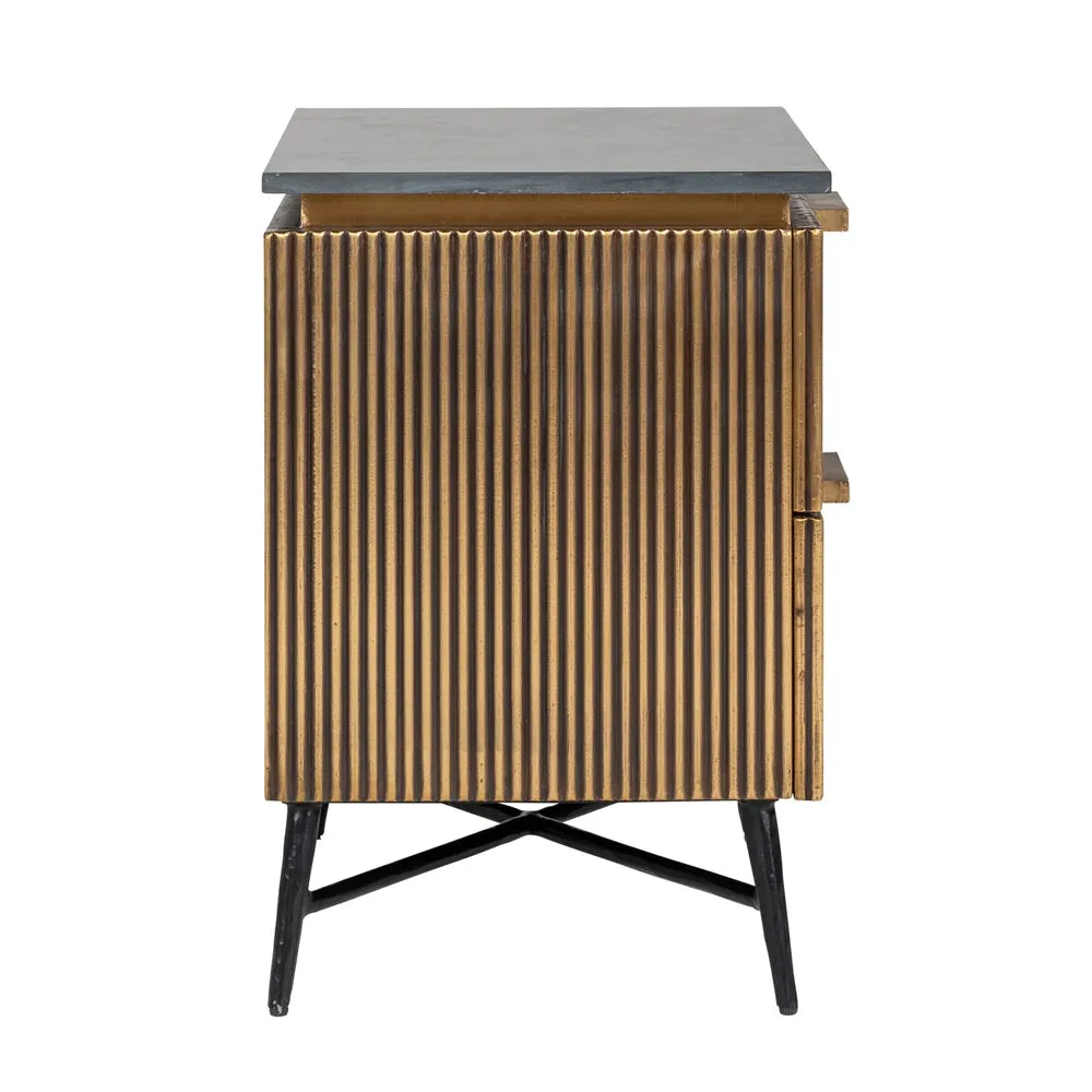 Richmond Interiors Ironville Brass Birch and Marble Bedside Cabinet