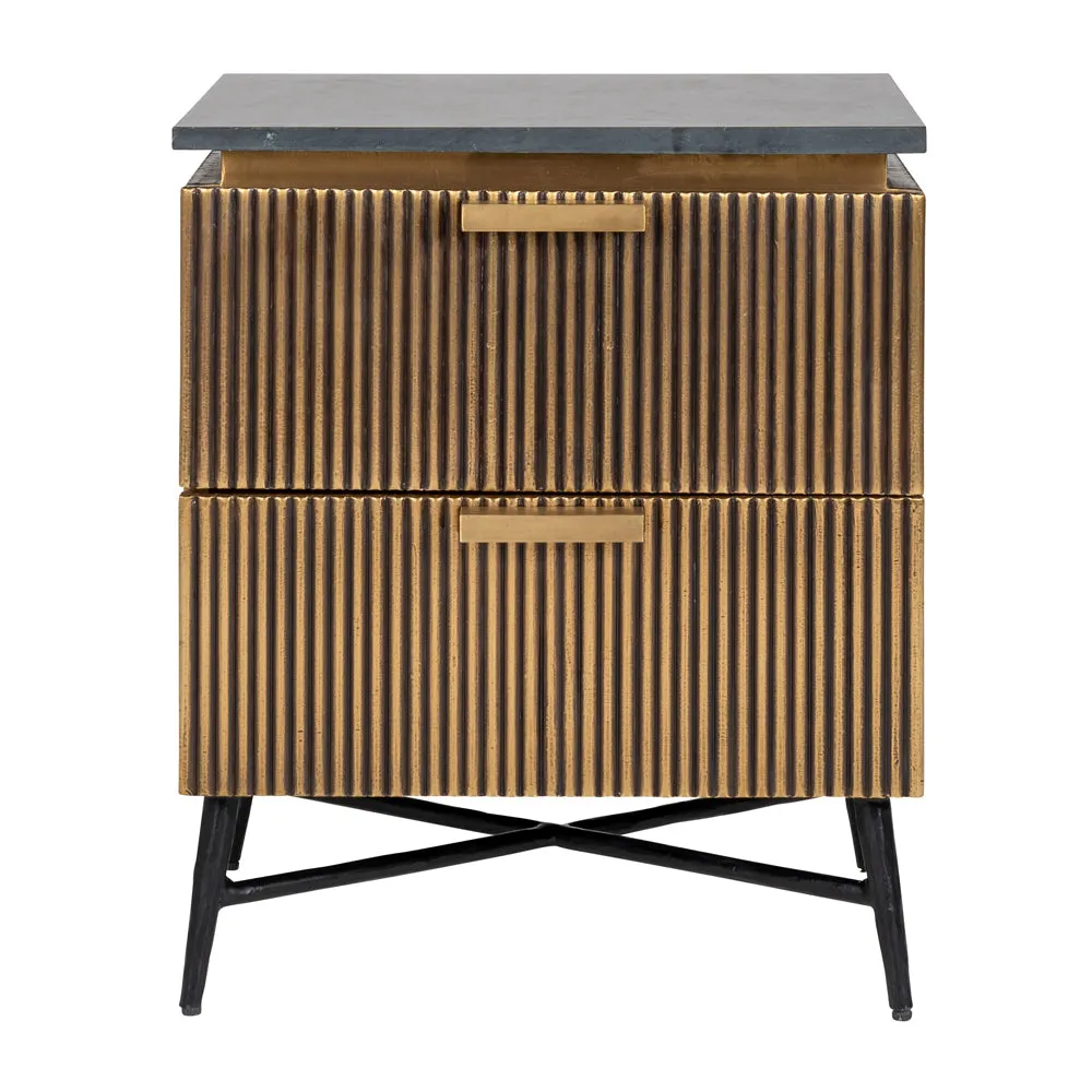 Richmond Interiors Ironville Brass Birch and Marble Bedside Cabinet