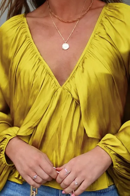 Satin Cape Blouse with Back Tie in Honey