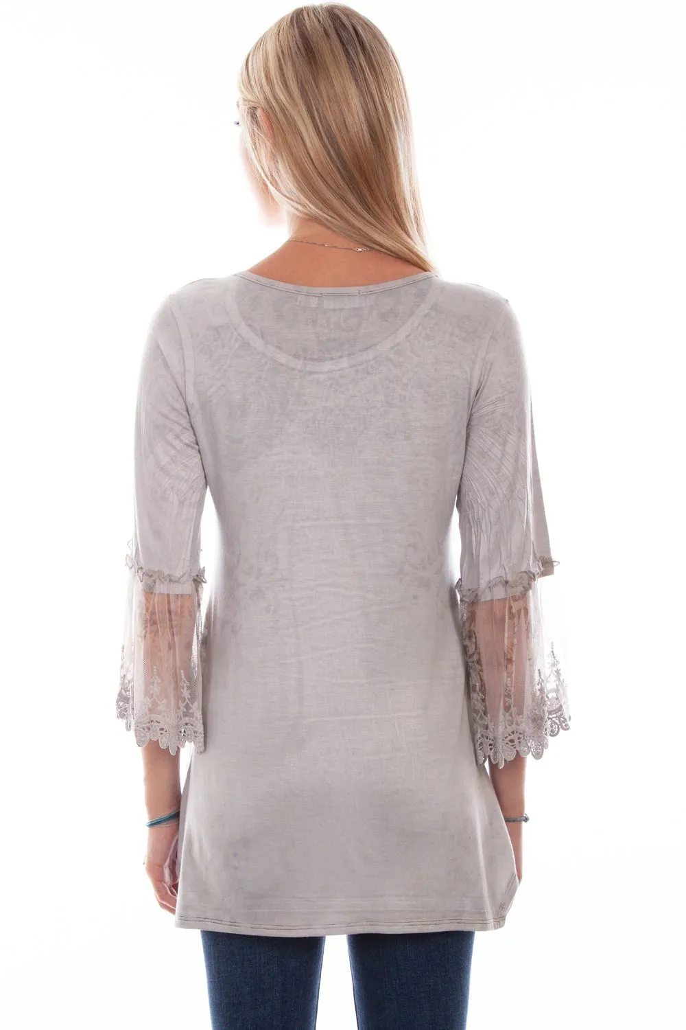 Scully Womens Tulle Crochet Silver Rayon S/S Blouse