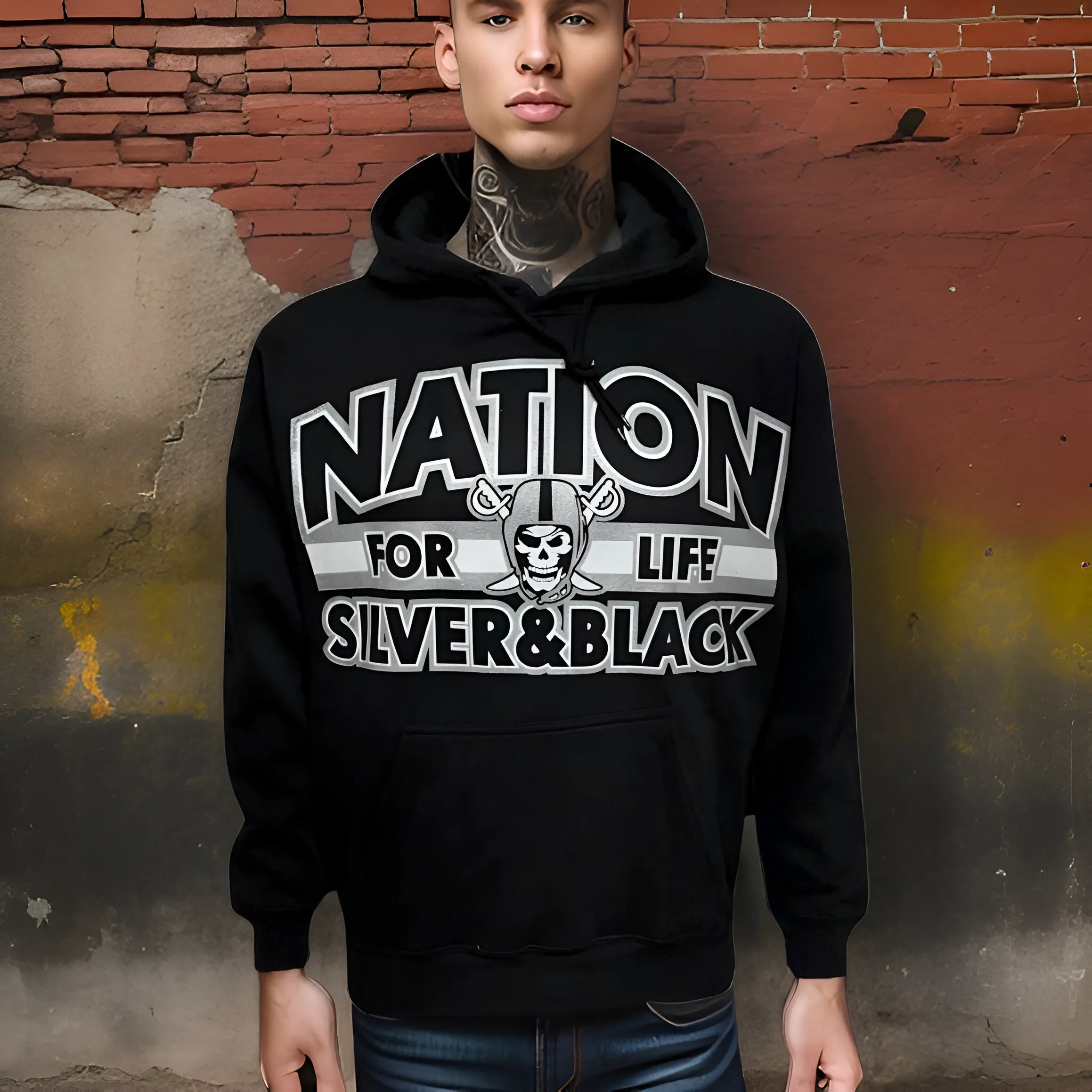 ^SILVER & BLACK^ ~NATION FOR LIFE~ (RAIDERS) PULLOVER HOODIES