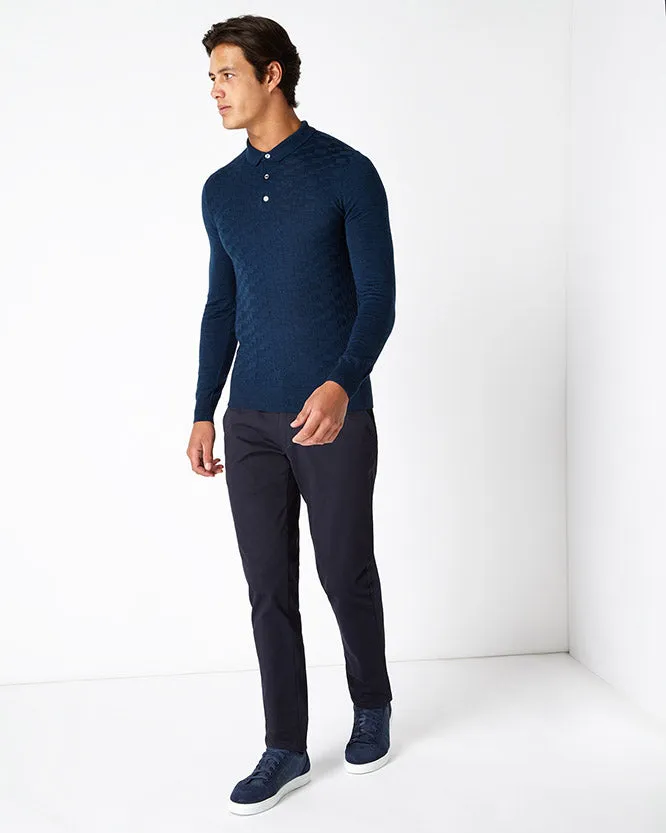 Slim Fit Merino Wool-Blend Long Sleeve Polo Shirt