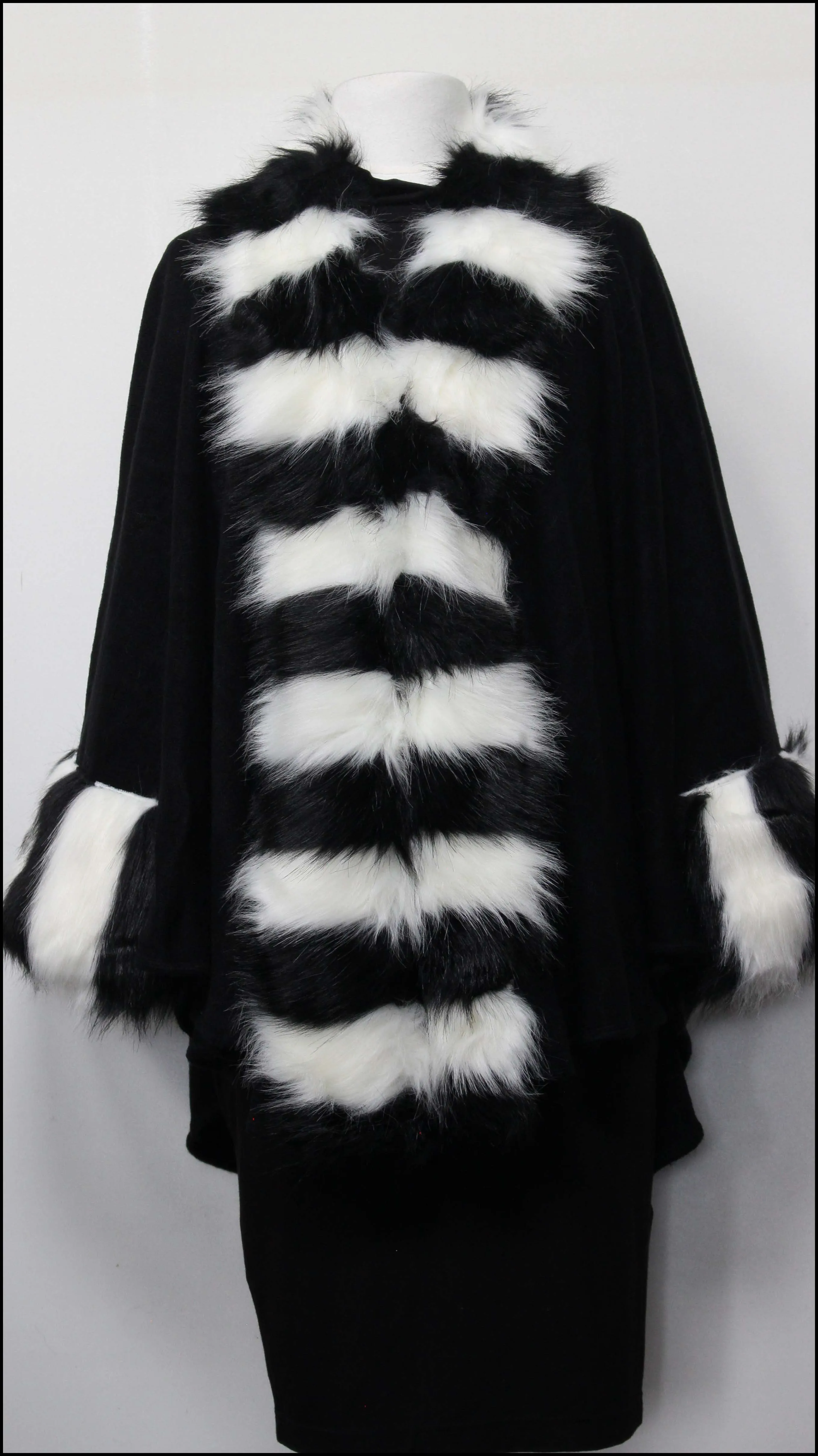 Solid Colour Ruana Cape w/Faux Fur Trim