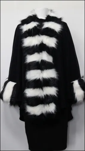 Solid Colour Ruana Cape w/Faux Fur Trim