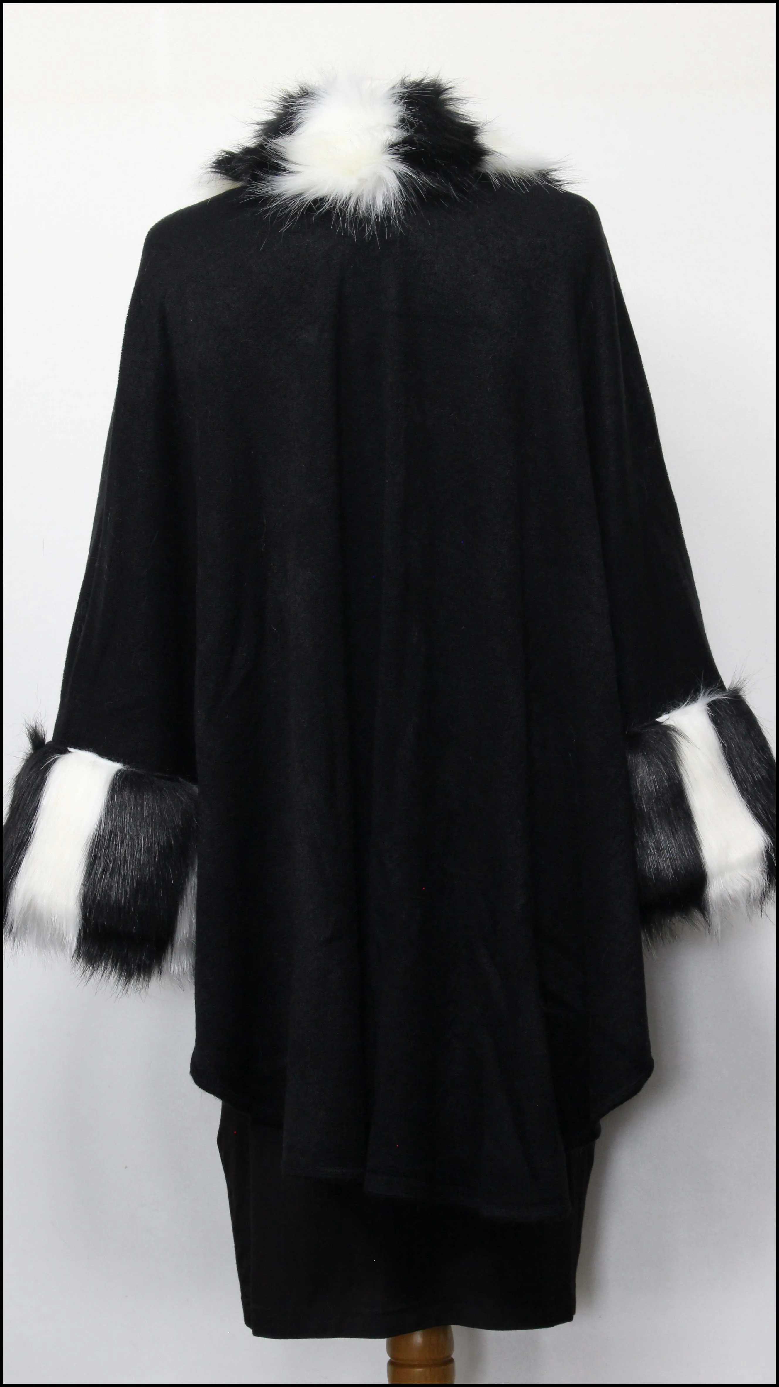 Solid Colour Ruana Cape w/Faux Fur Trim