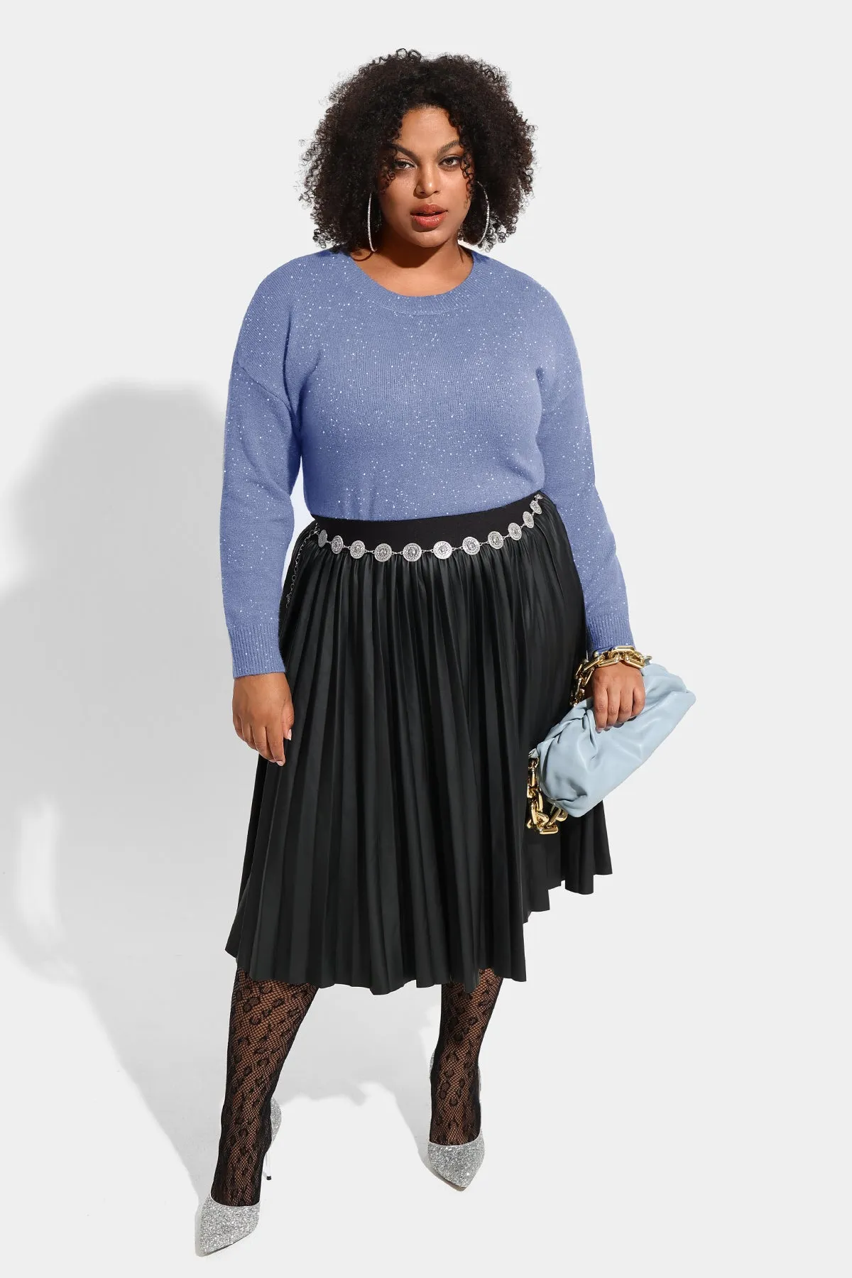 Solid Sequin Detail Long Sleeve Pullover Sweater