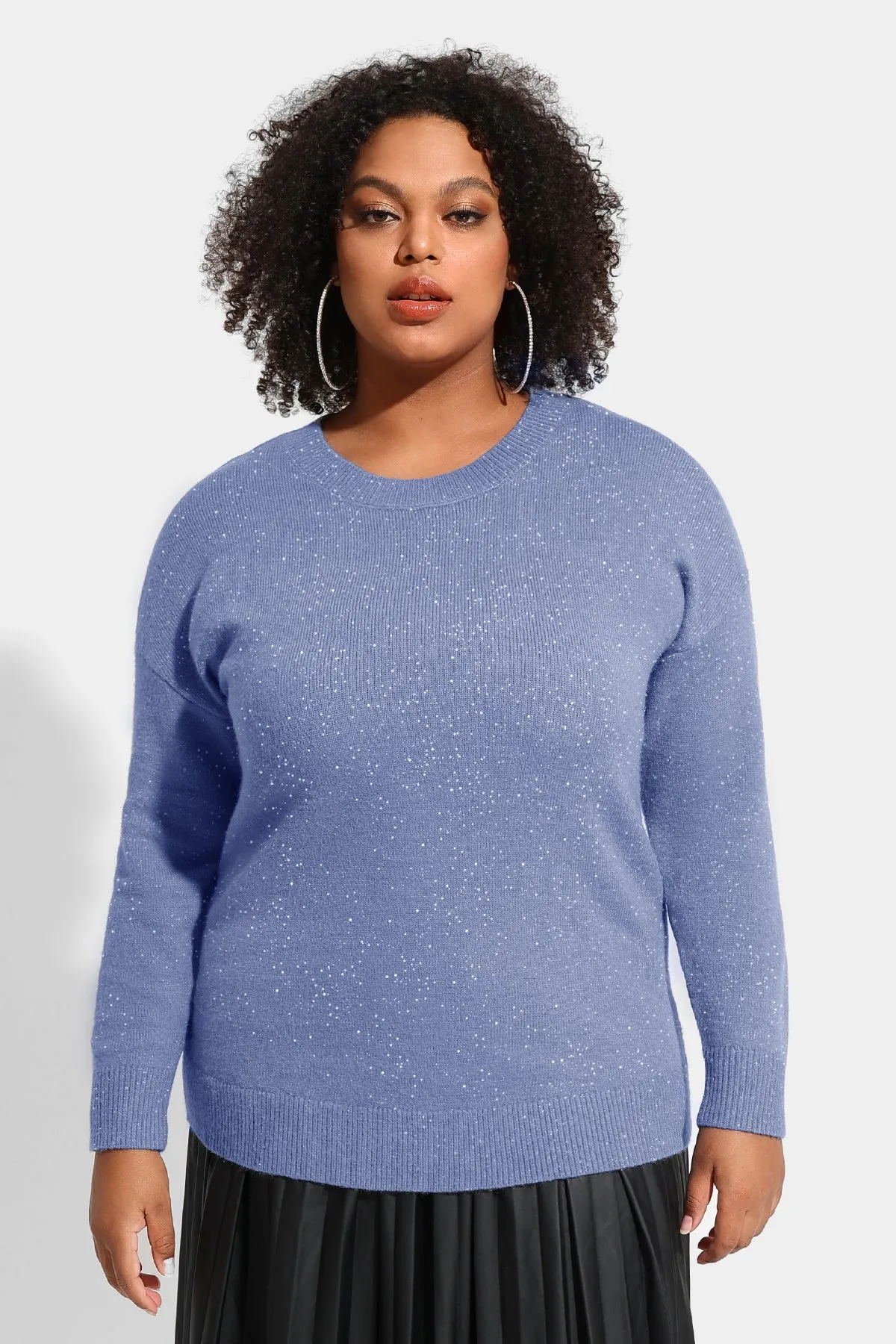 Solid Sequin Detail Long Sleeve Pullover Sweater