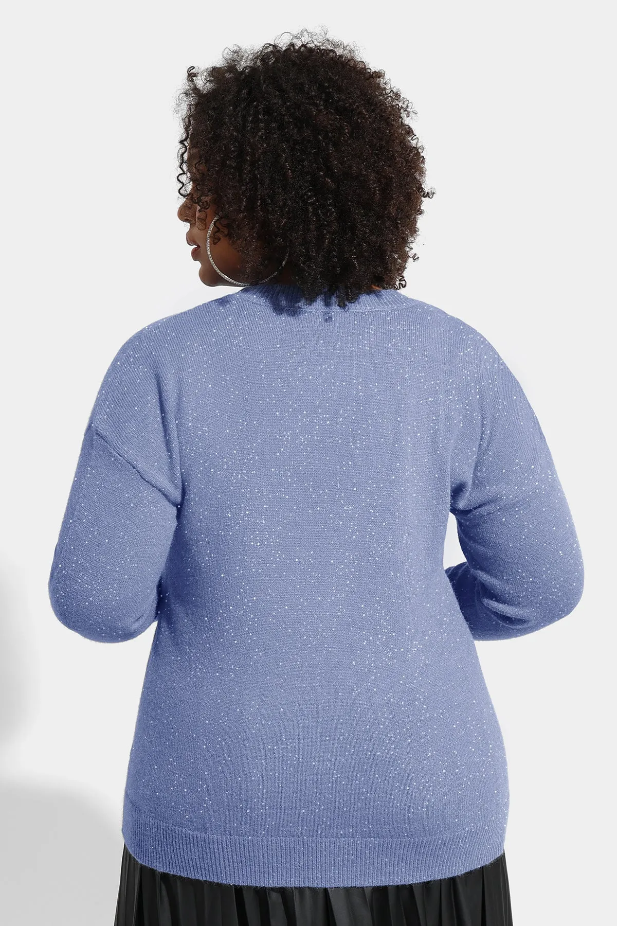 Solid Sequin Detail Long Sleeve Pullover Sweater