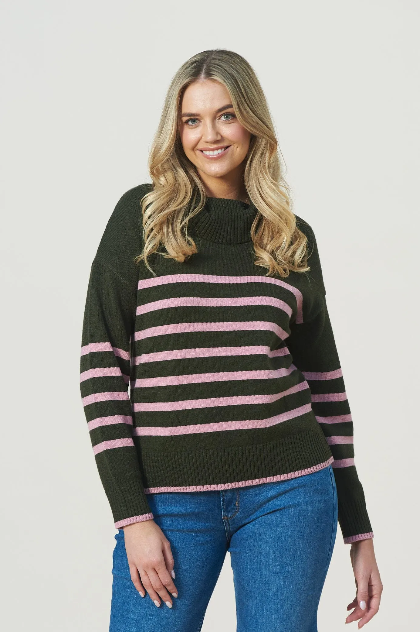 Tamara Striped Jumper Forest Green & Blush
