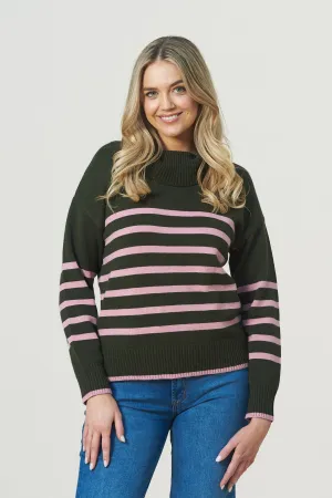 Tamara Striped Jumper Forest Green & Blush