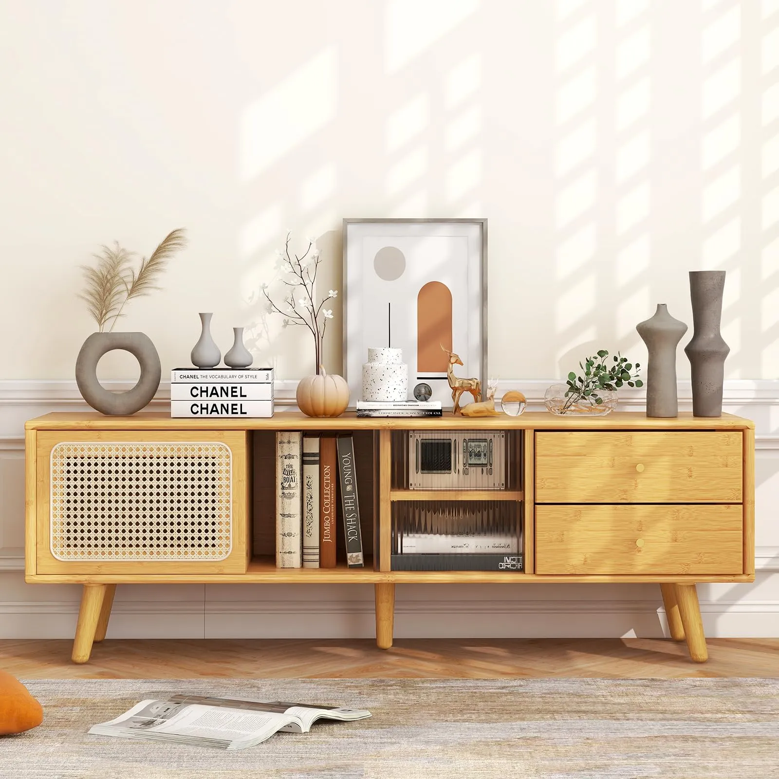 Tangkula Mid Century Modern TV Stand for TVs up to 65"