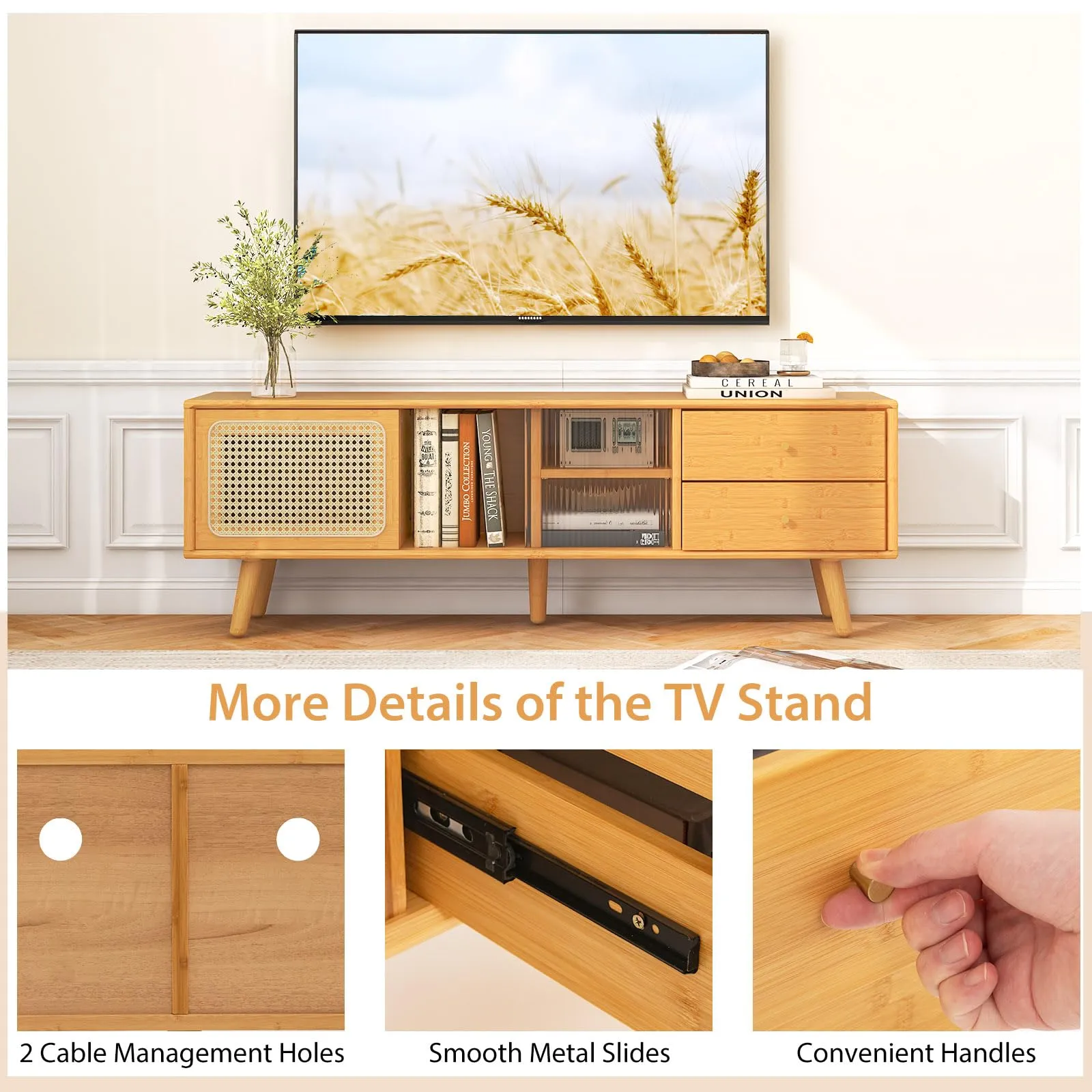 Tangkula Mid Century Modern TV Stand for TVs up to 65"