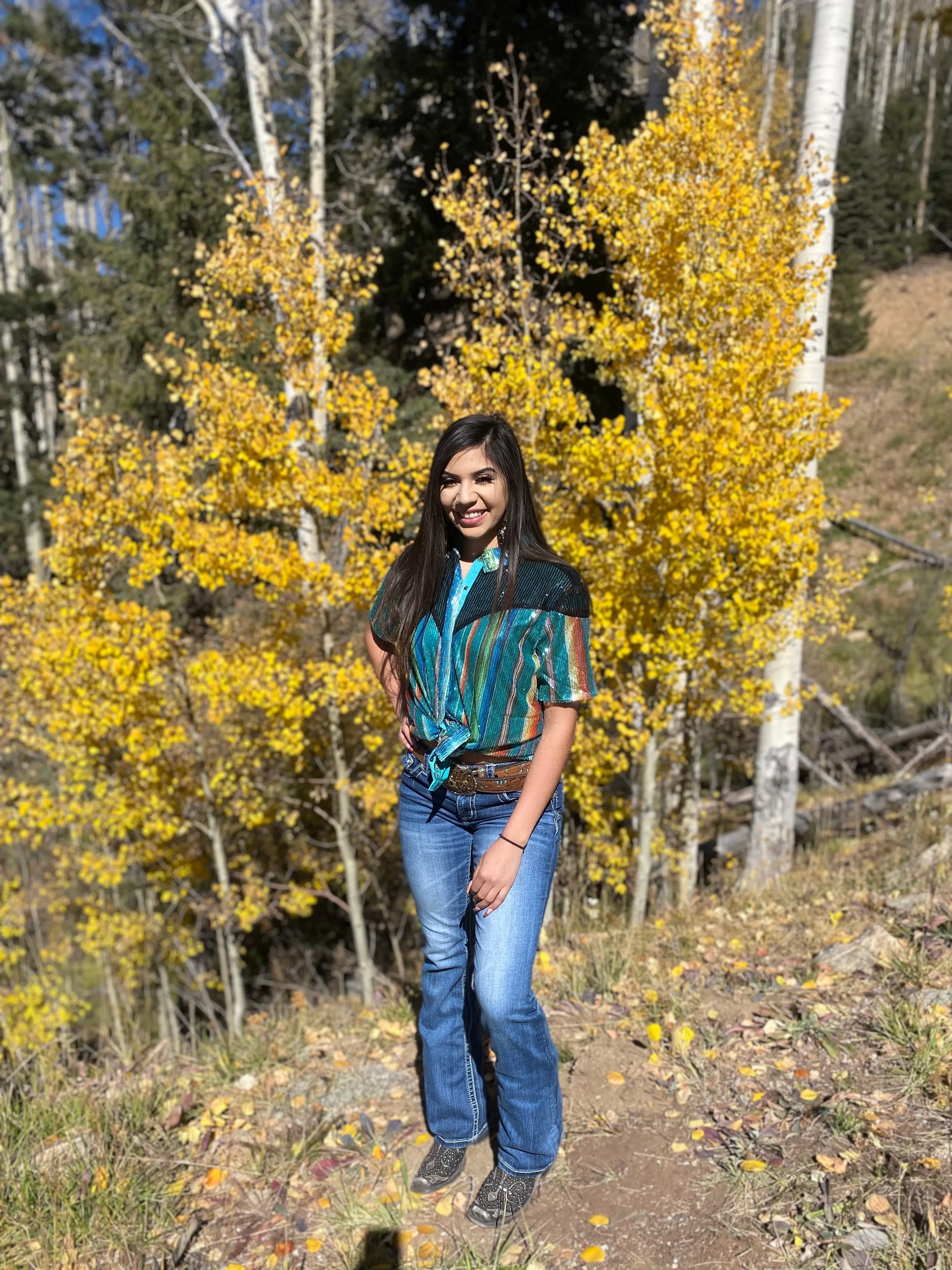 Teal Serape Sequin Plus Size Top