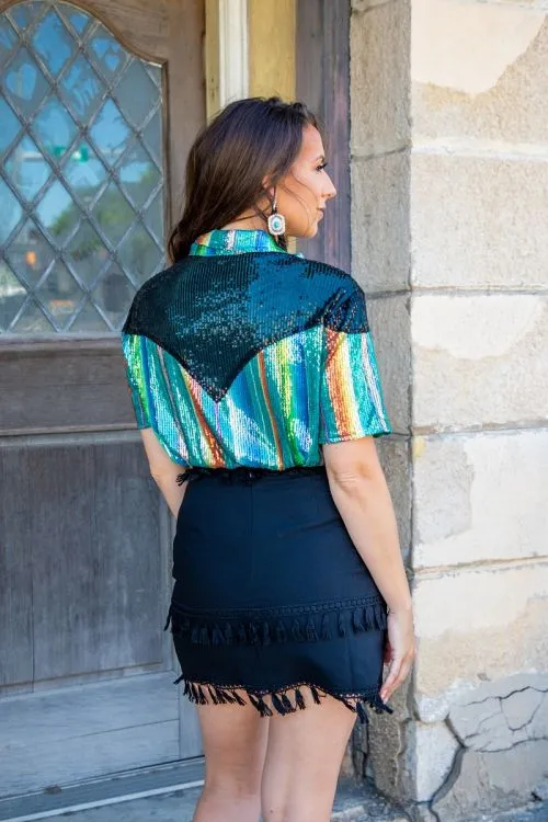 Teal Serape Sequin Plus Size Top