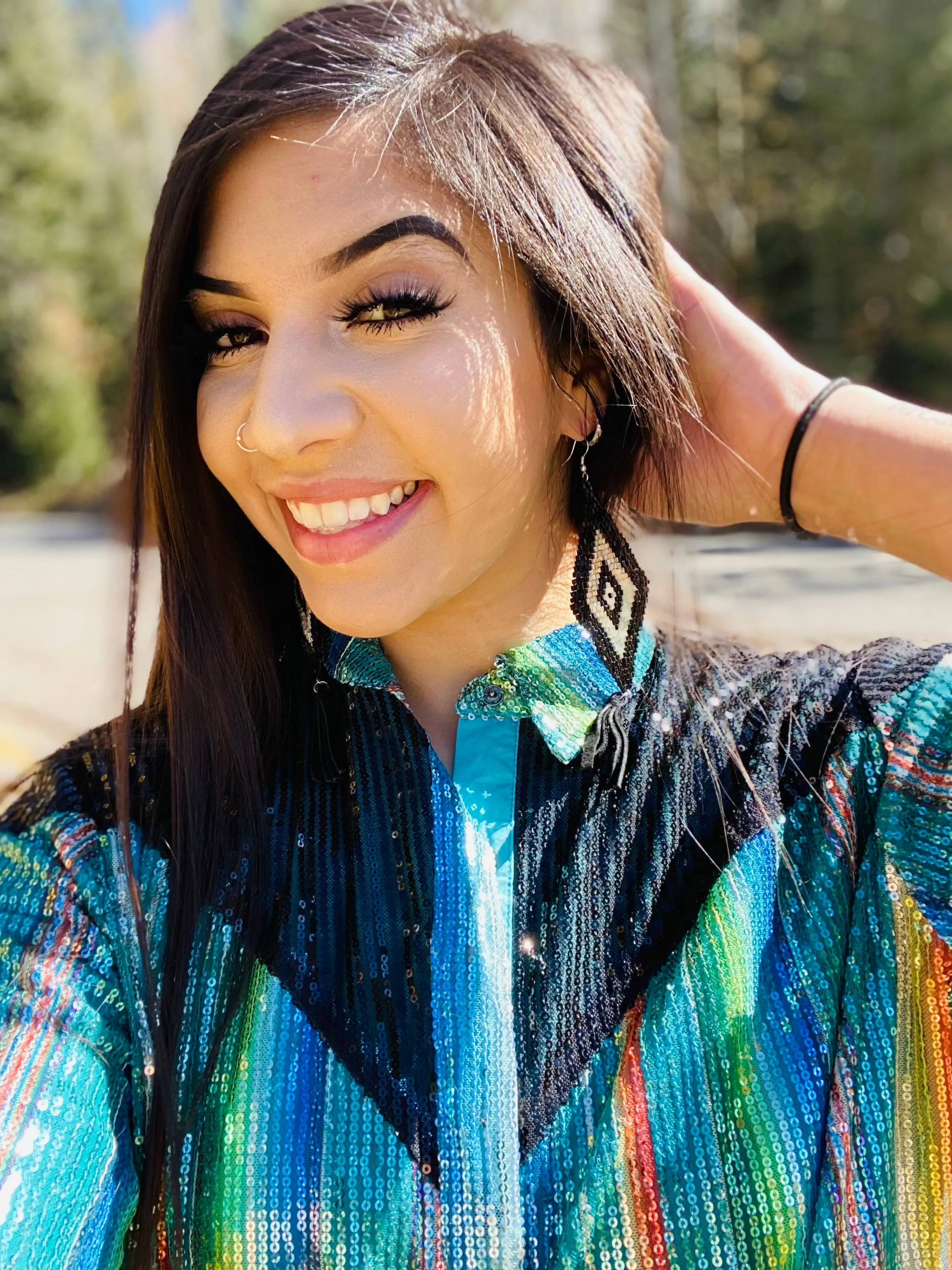 Teal Serape Sequin Plus Size Top
