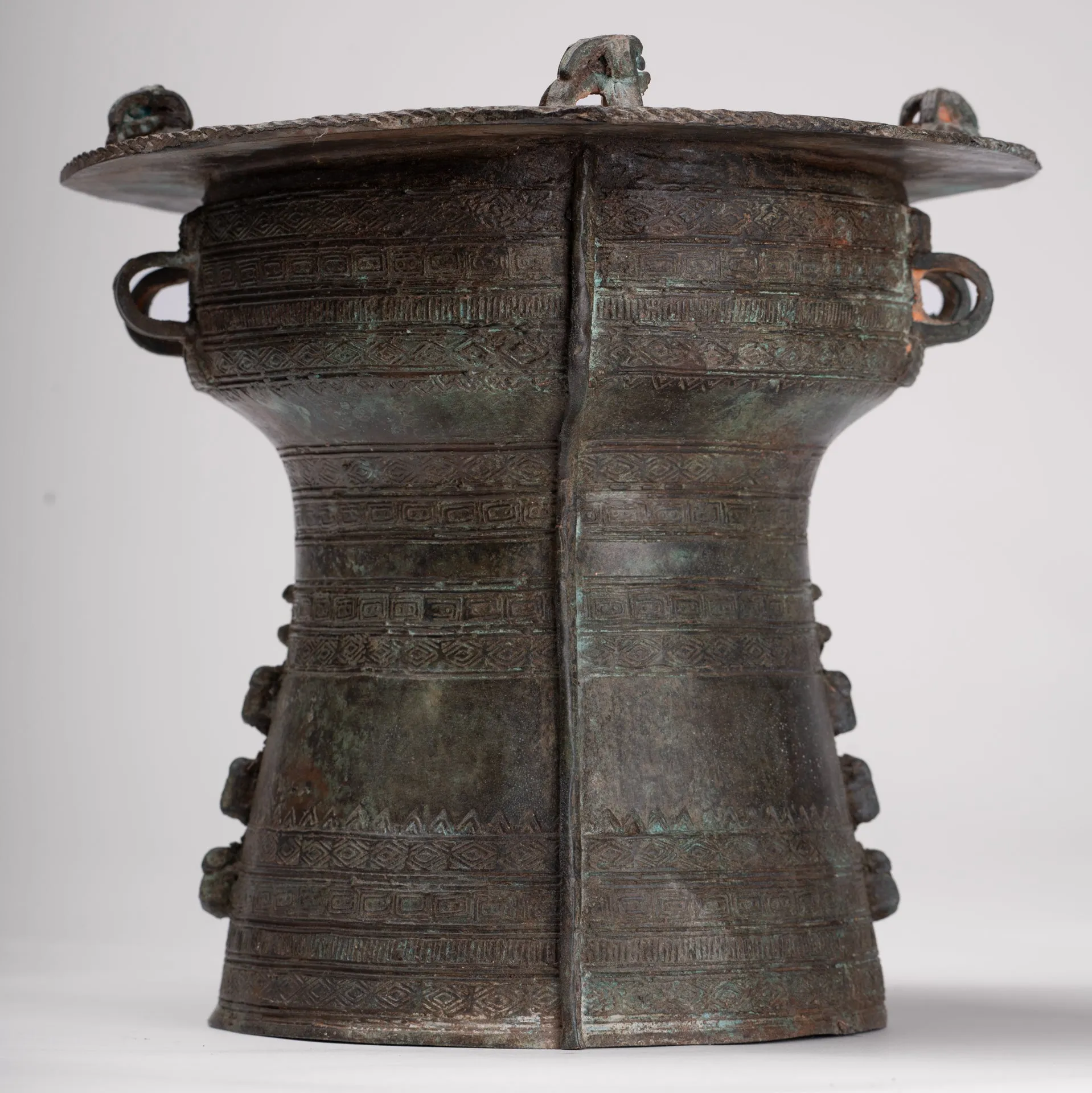 Thai Rain Drum - Antique Thai Style Bronze Free Standing Frog Rain Drum - 19cm/8"