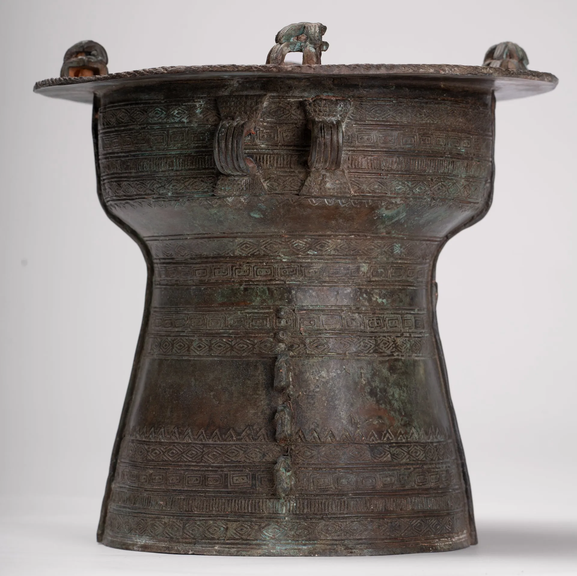 Thai Rain Drum - Antique Thai Style Bronze Free Standing Frog Rain Drum - 19cm/8"