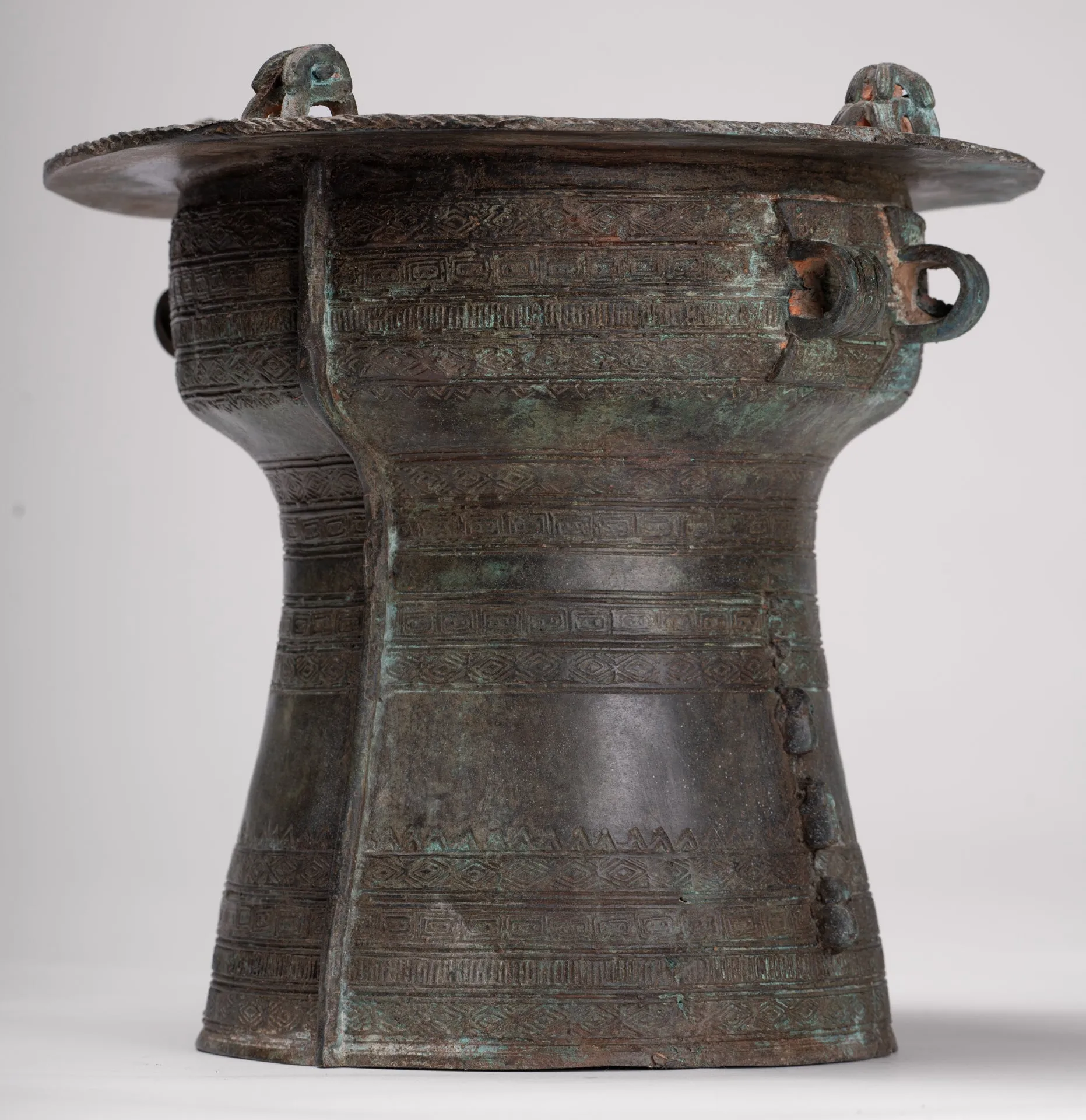 Thai Rain Drum - Antique Thai Style Bronze Free Standing Frog Rain Drum - 19cm/8"