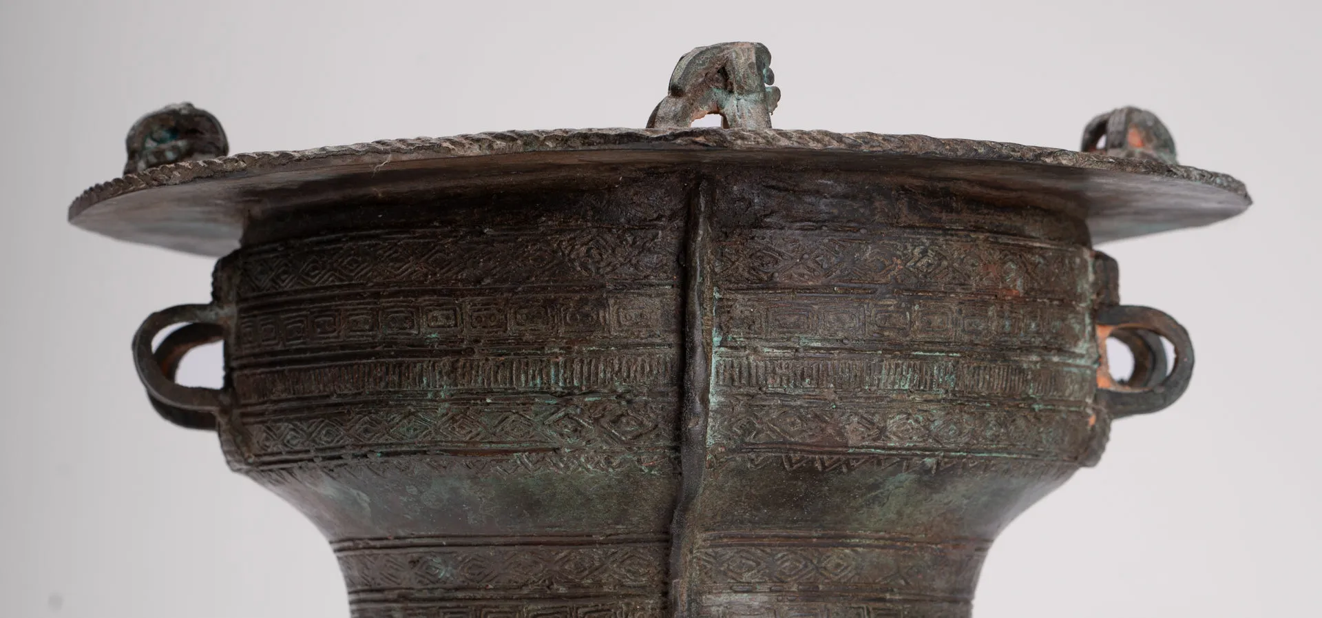 Thai Rain Drum - Antique Thai Style Bronze Free Standing Frog Rain Drum - 19cm/8"