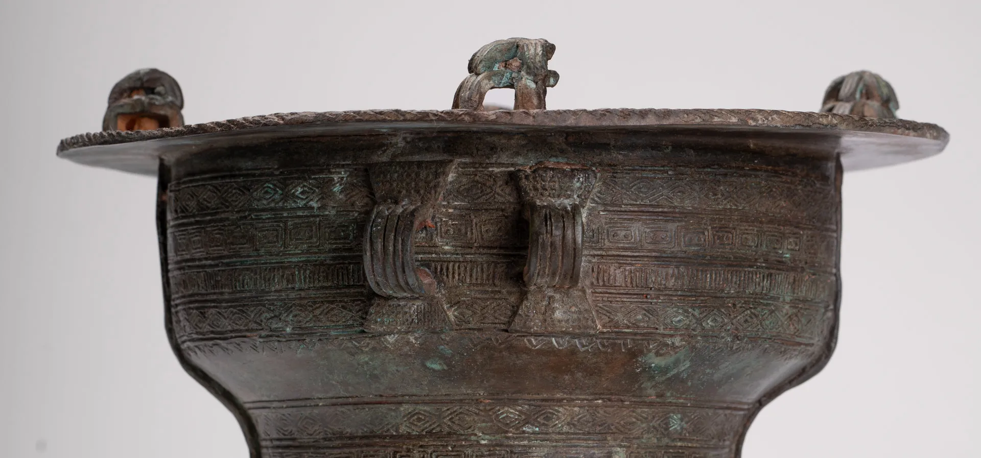 Thai Rain Drum - Antique Thai Style Bronze Free Standing Frog Rain Drum - 19cm/8"