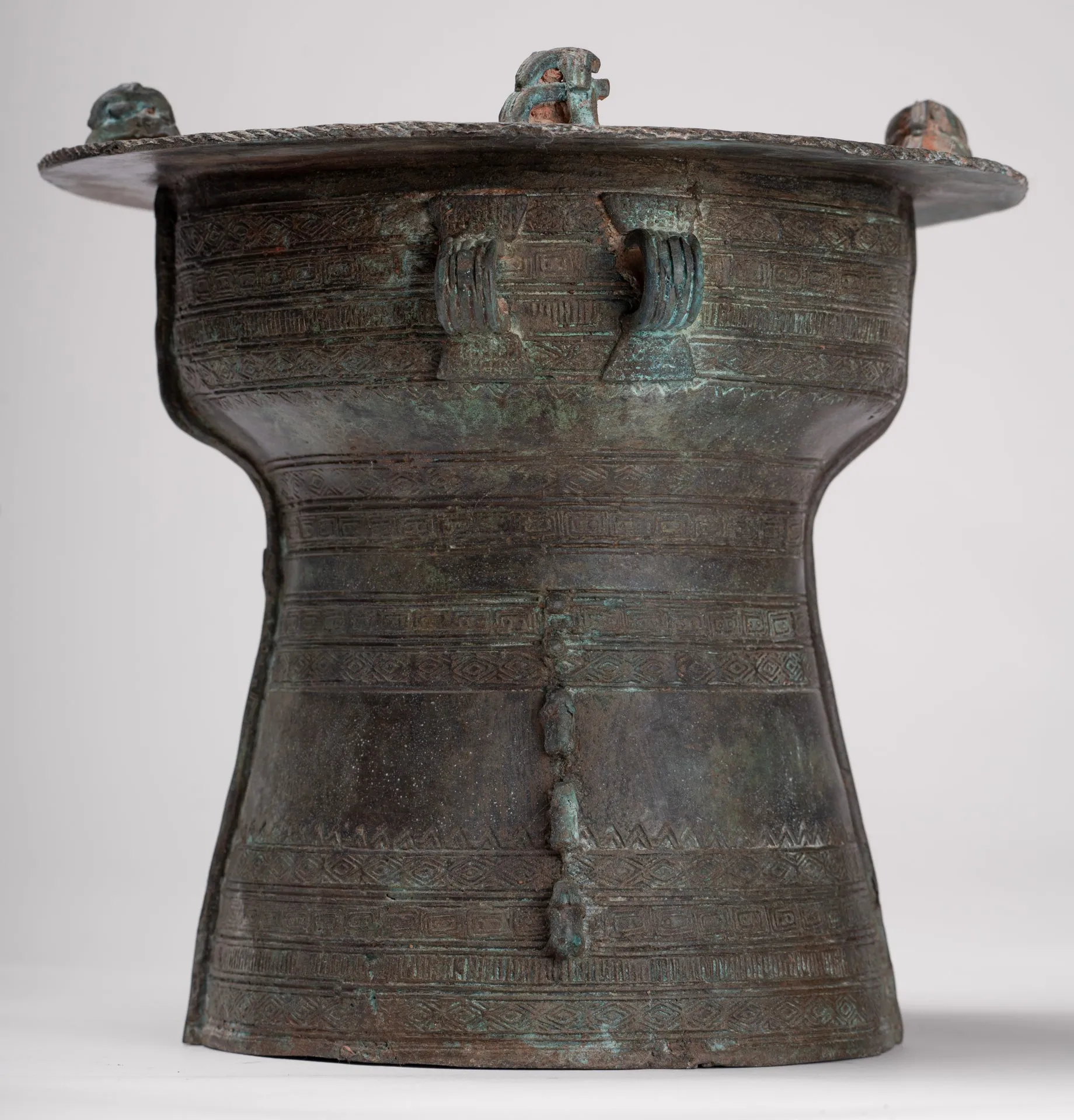 Thai Rain Drum - Antique Thai Style Bronze Free Standing Frog Rain Drum - 19cm/8"